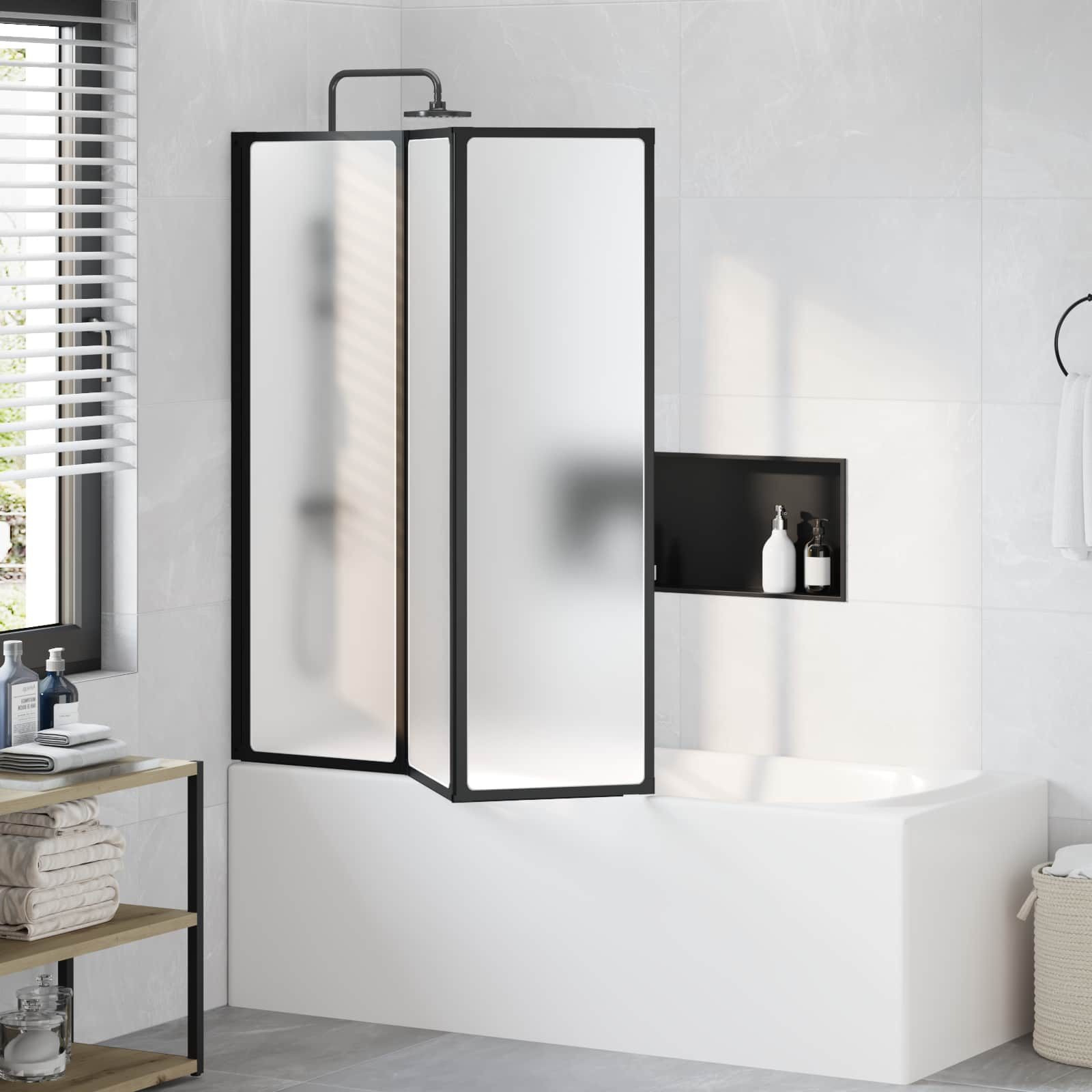 vidaXL Duschwand Duschwand Schwarz 132 x 2 x 140 cm Aluminium und PP, (1 tlg)