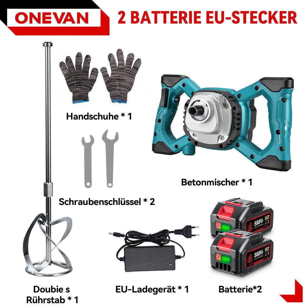 ONEVAN Rührwerk Akku-Betonrührer 65Nm Brushless Farbmörtelrührer mit 2 x Ak günstig online kaufen