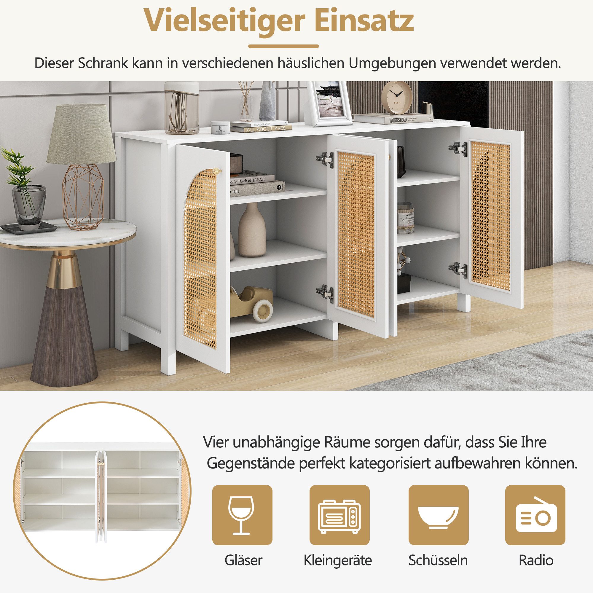 Merax Sideboard, Kommode mit verstellbaren Einlegböden,Anrichte,Rattantüren günstig online kaufen