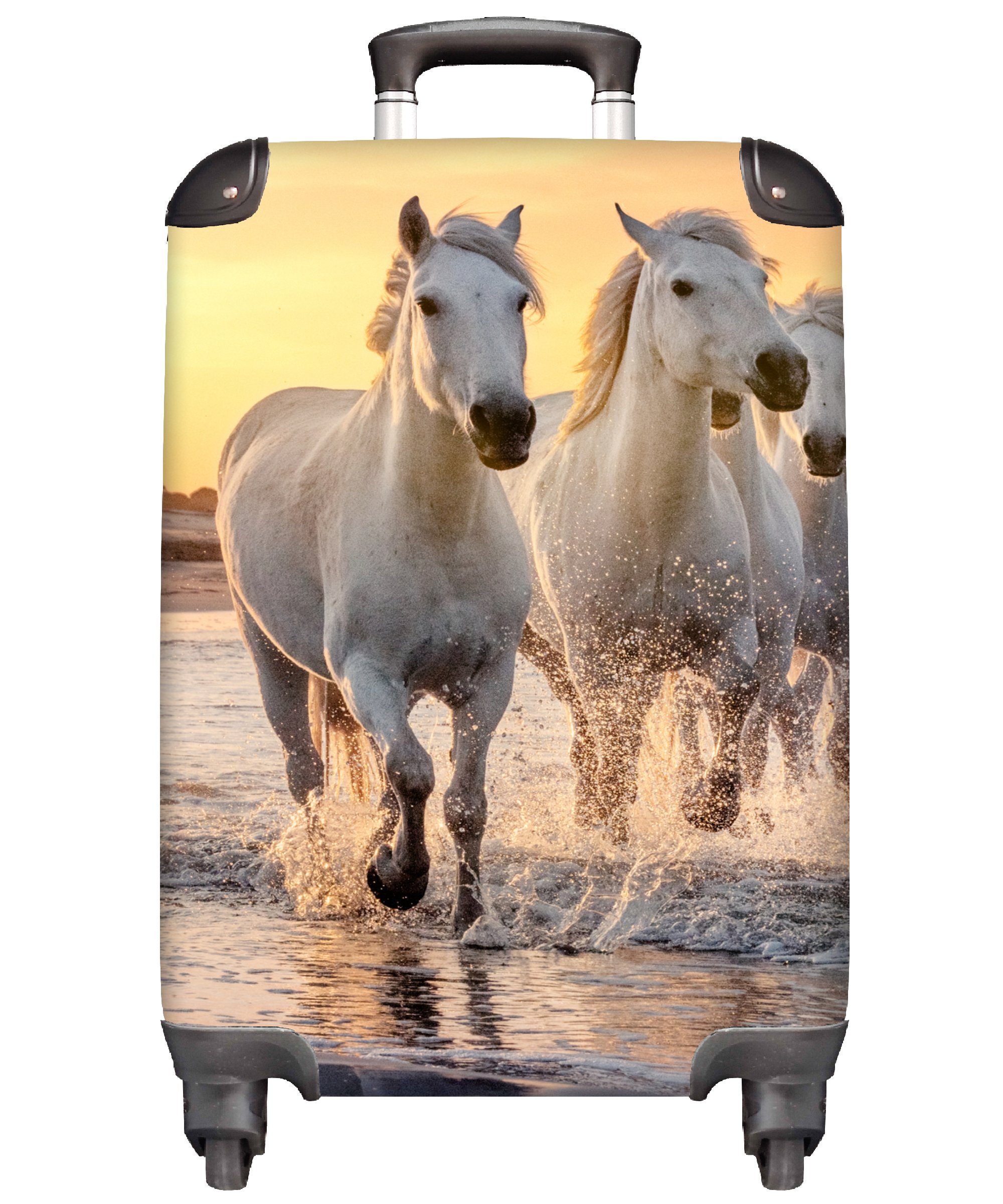 MuchoWow Handgepäckkoffer Pferde - Sonne - Meer - Strand - Tiere, 4 Rollen, Reisetasche mit rollen, Handgepäck für Ferien, Trolley, Reisekoffer