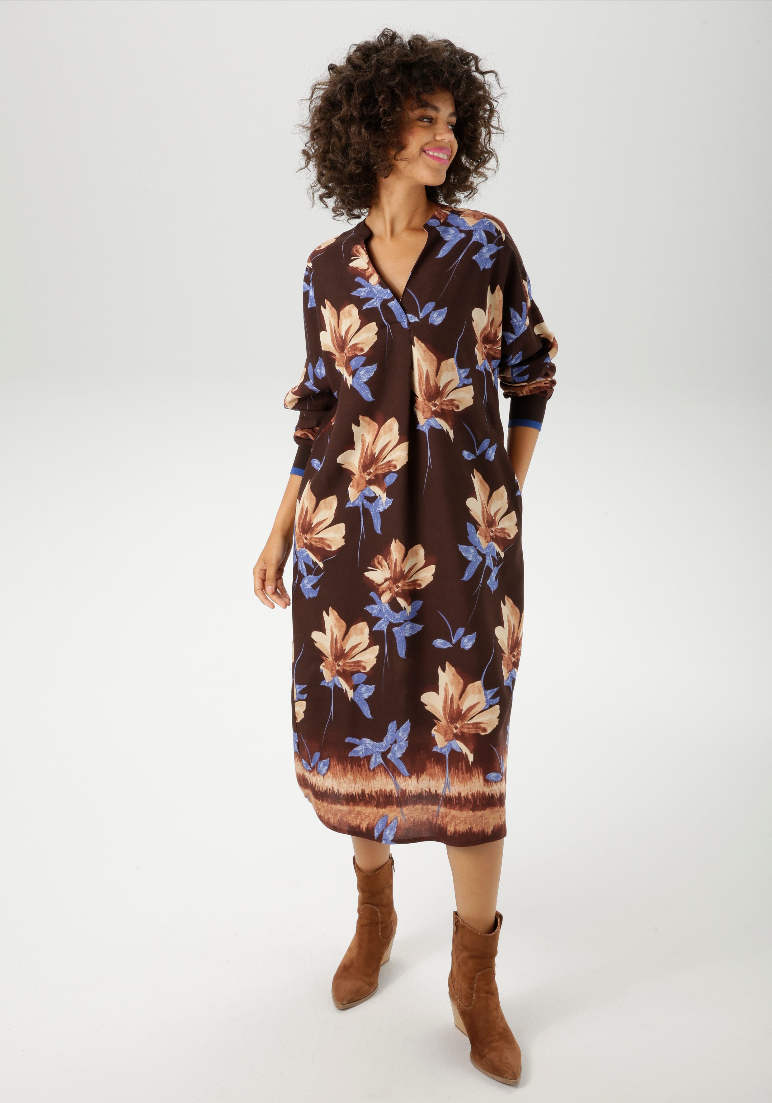Aniston CASUAL Blusenkleid mit großflächigem Blumendruck und Bordüre günstig online kaufen