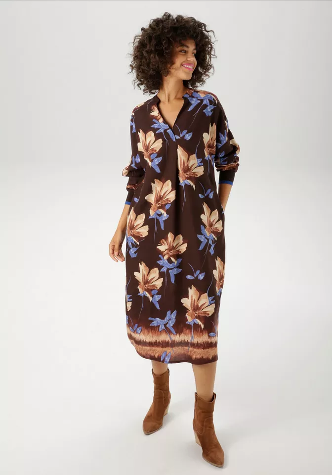 Aniston CASUAL Blusenkleid mit großflächigem Blumendruck und Bordüre