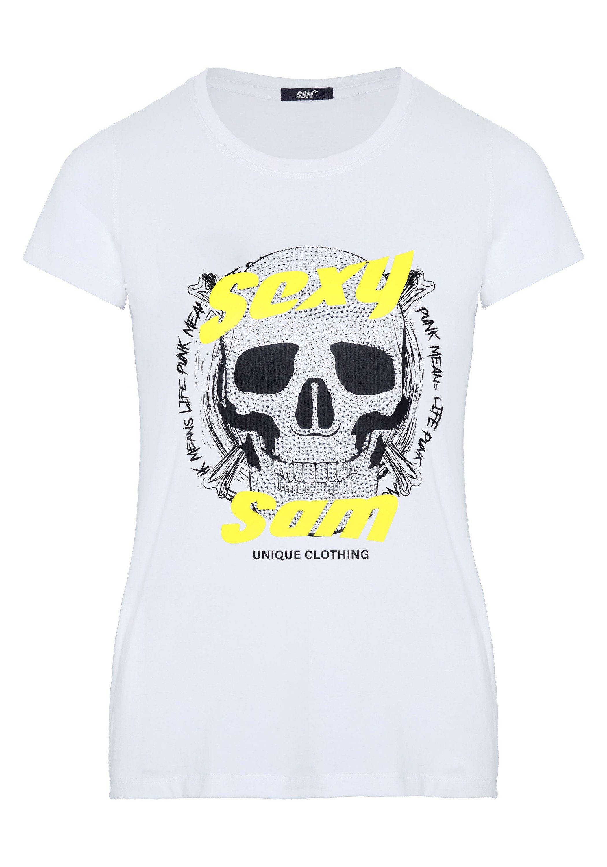Uncle Sam Print-Shirt mit großflächigem Totenkopfdesign 11-0601 Bright White