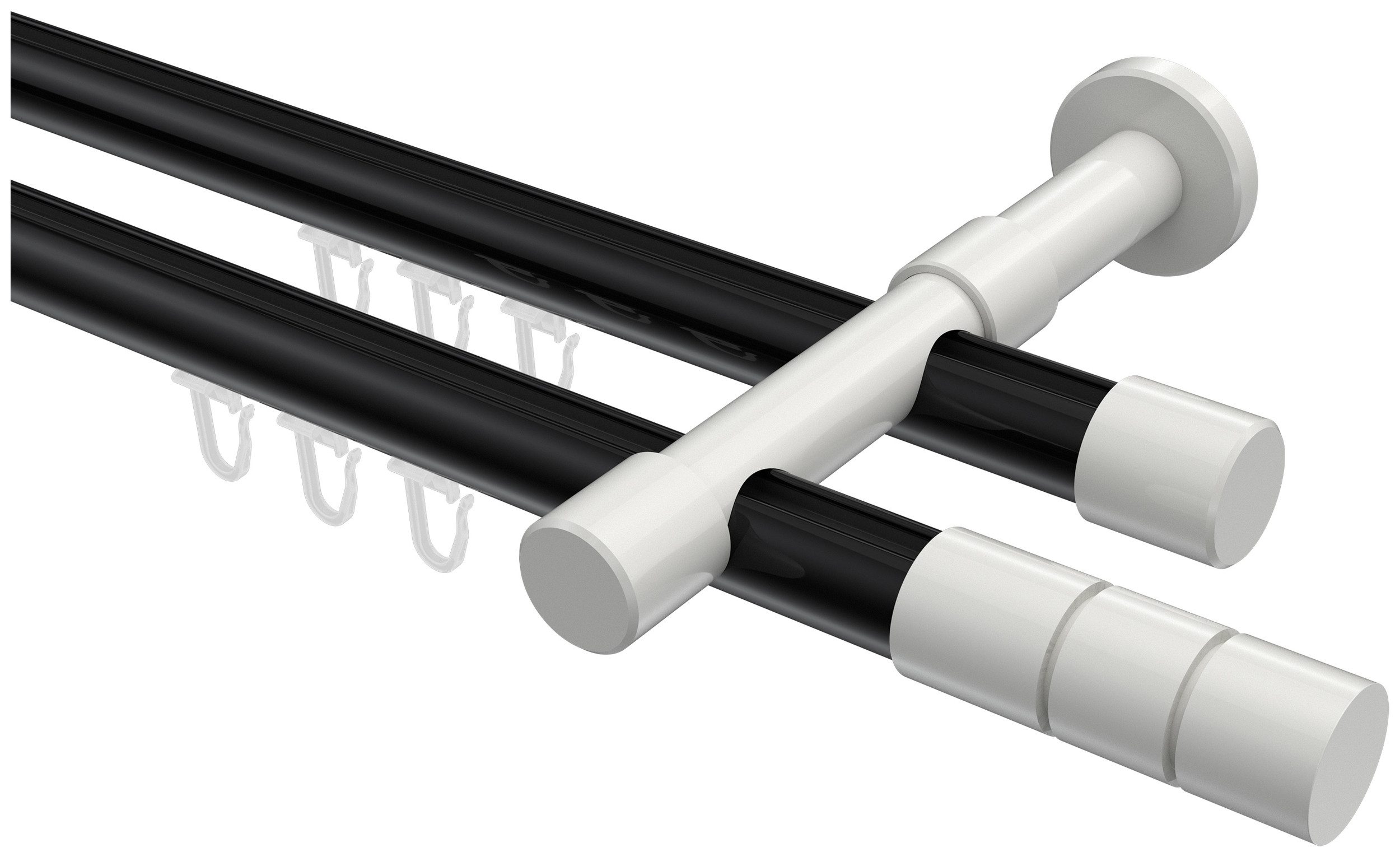INTERDECO Innenlaufschiene Prestige Elanto, Ø 20 mm, 2-läufig, Fixmaß, kürzbar, Wandmontage, Aluminium, Schwarz / Weiß / Bicolor