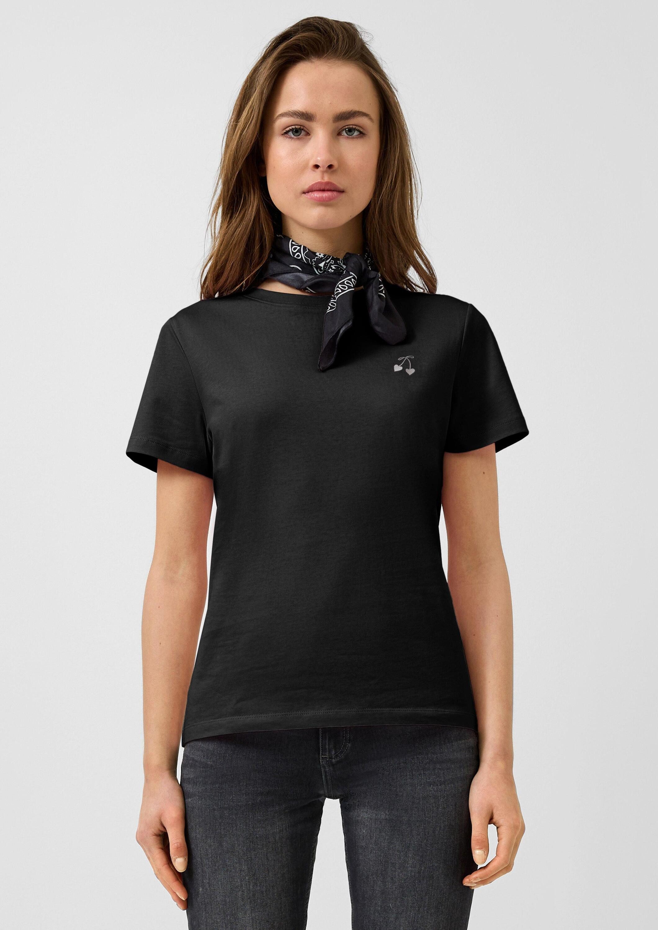 QS Kurzarmshirt T-Shirt Bauwollshirt mit Stickerei