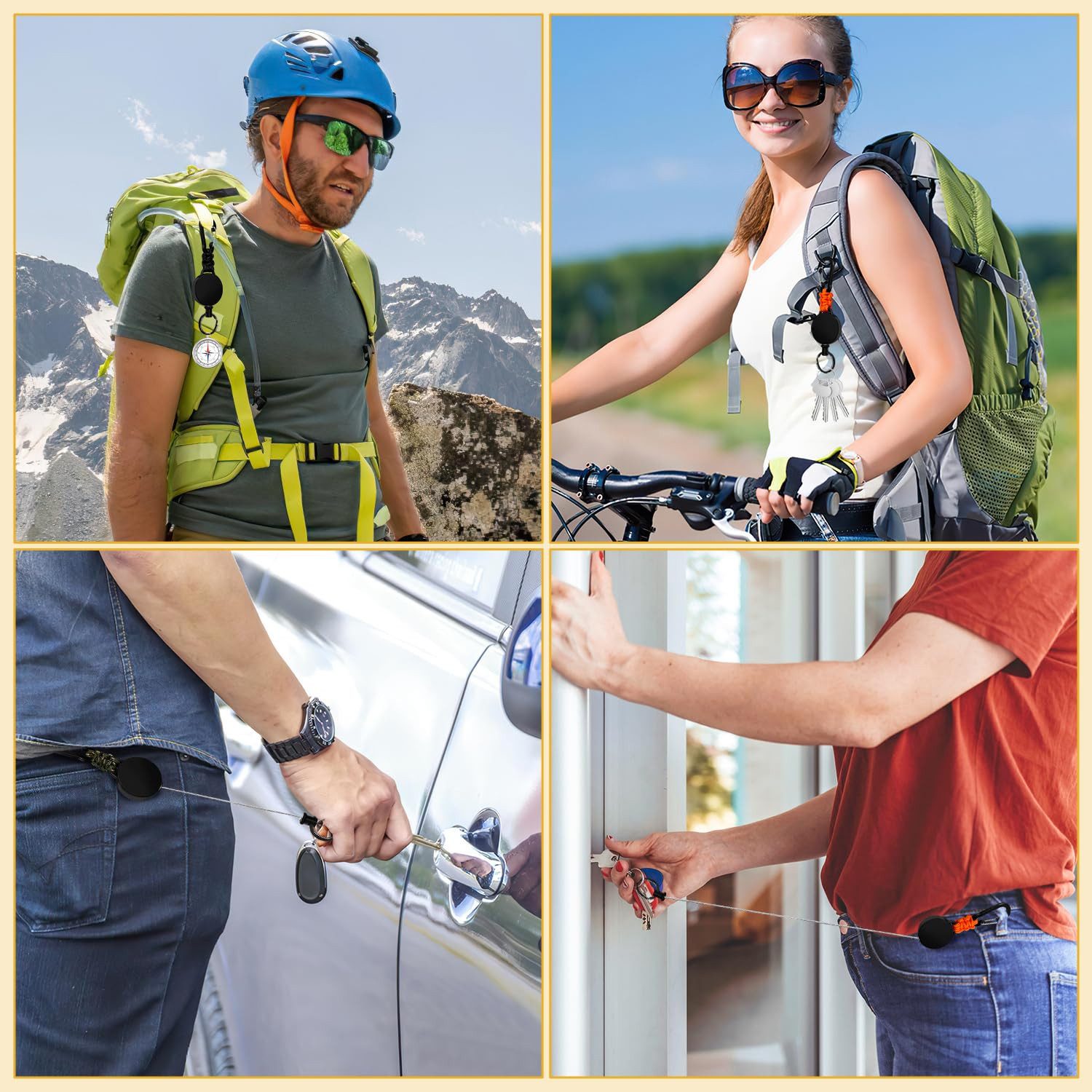 FOUORTUNATE-BEE Schlüsselanhänger Schlüsselanhänger ausziehbar 3er Set mit Stahlseil 60cm Karabiner, Retractable Keychain für Büro Outdoor Wandern Angeln Alltag