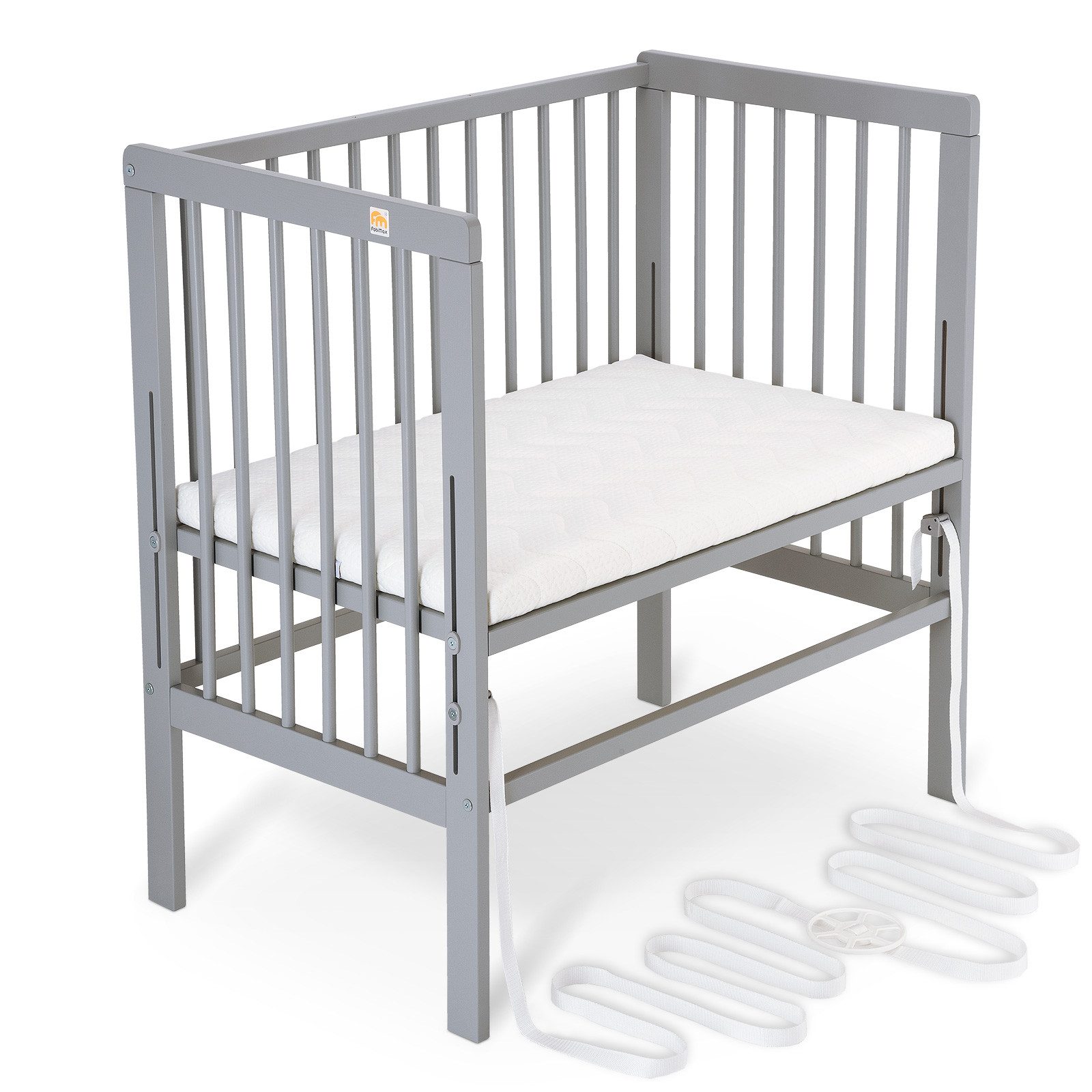 Beistellbett Babybett Boxspring grau, 90 x 55 cm Liegefläche