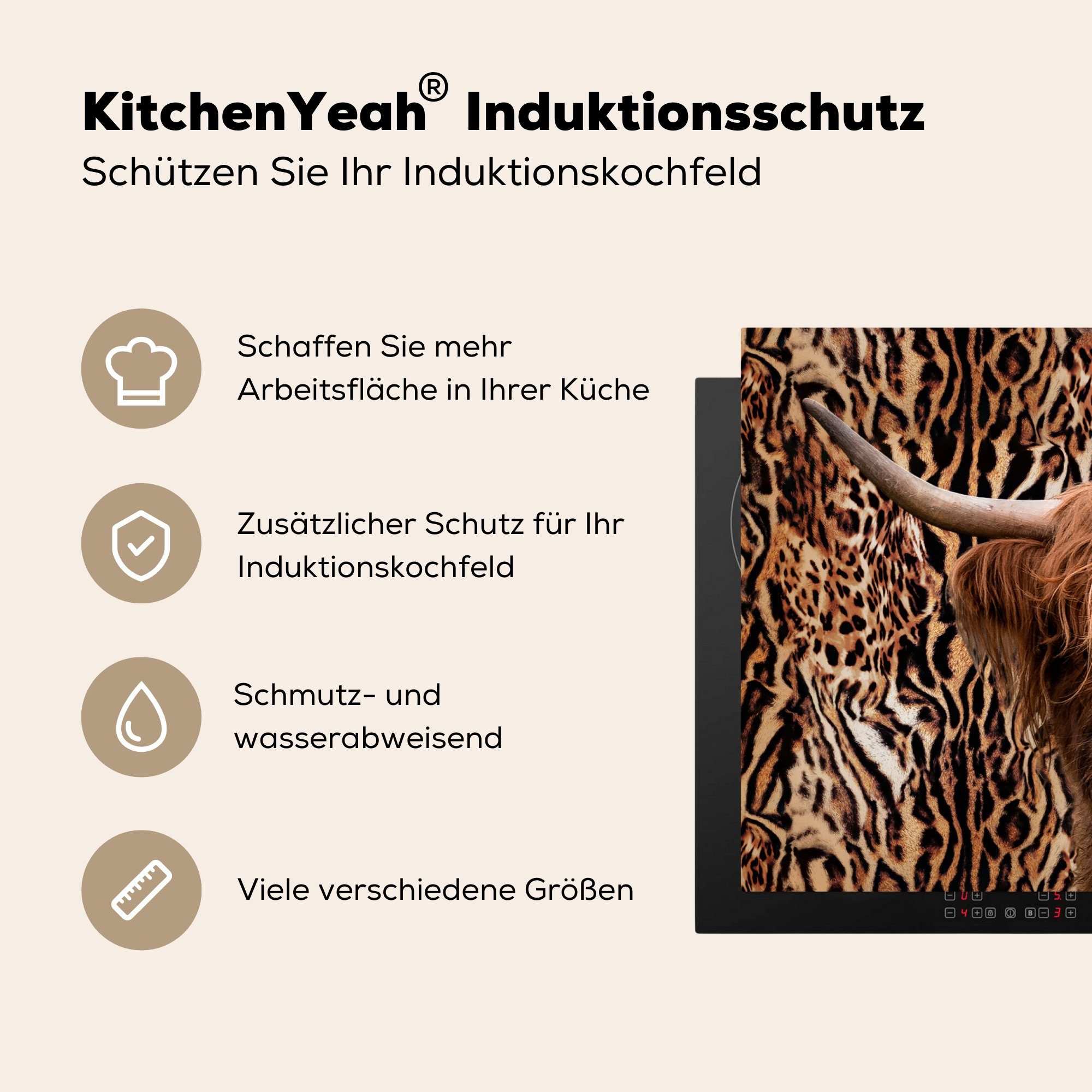 Highlander cm, (1 - Druck 81x52 Schottischer - Vinyl, tlg), küche, die Schutz Induktionskochfeld MuchoWow Herdblende-/Abdeckplatte Tiere, Ceranfeldabdeckung Panther für