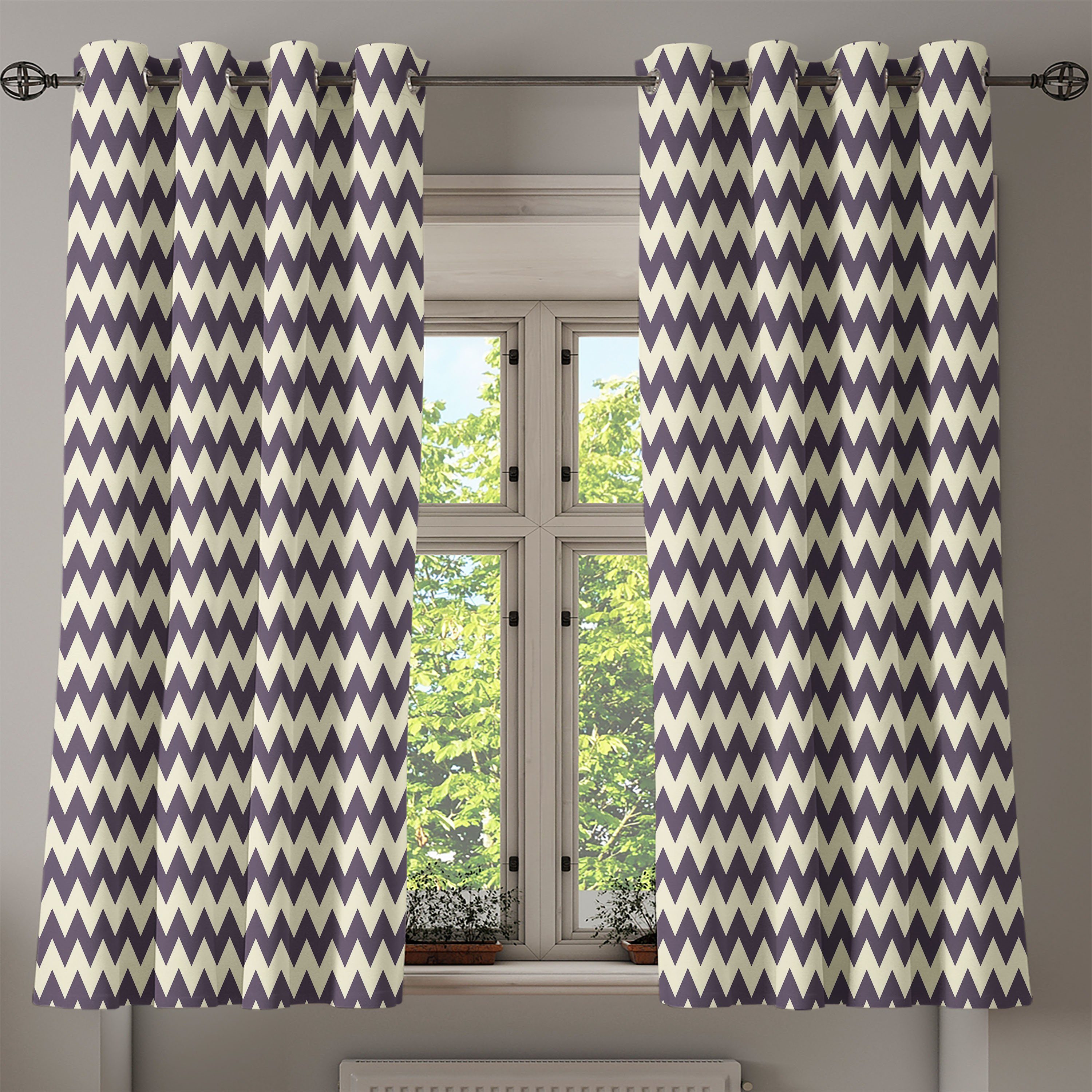 Gardine Dekorative 2-Panel-Fenstervorhänge für Wohnzimmer, Winkel Sie Sharp Schlafzimmer Abakuhaus, Zigzags Grenzen