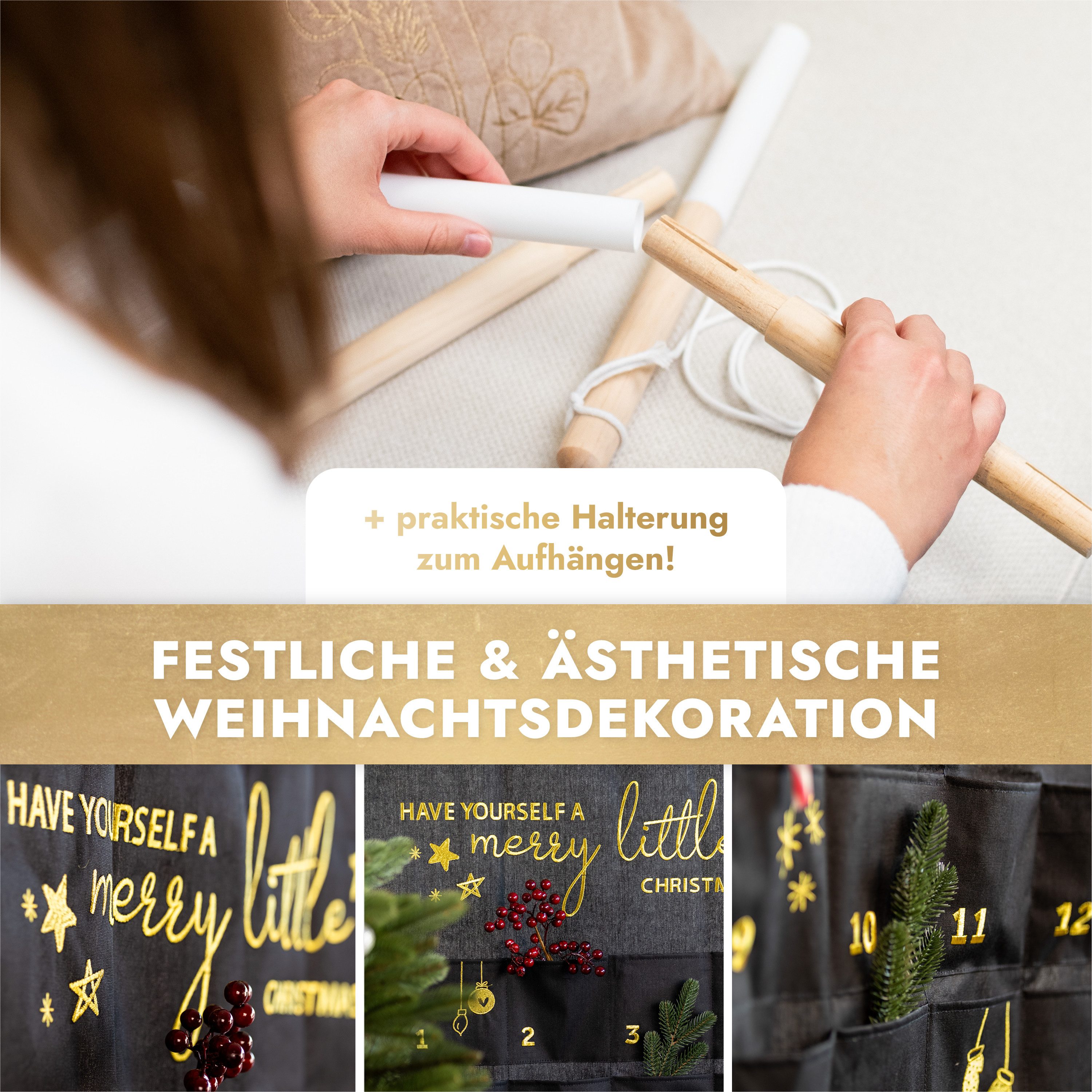 Amari befüllbarer Adventskalender AMARI ® Adventskalender zum Befüllen - Wandkalender mit 24 Fächern