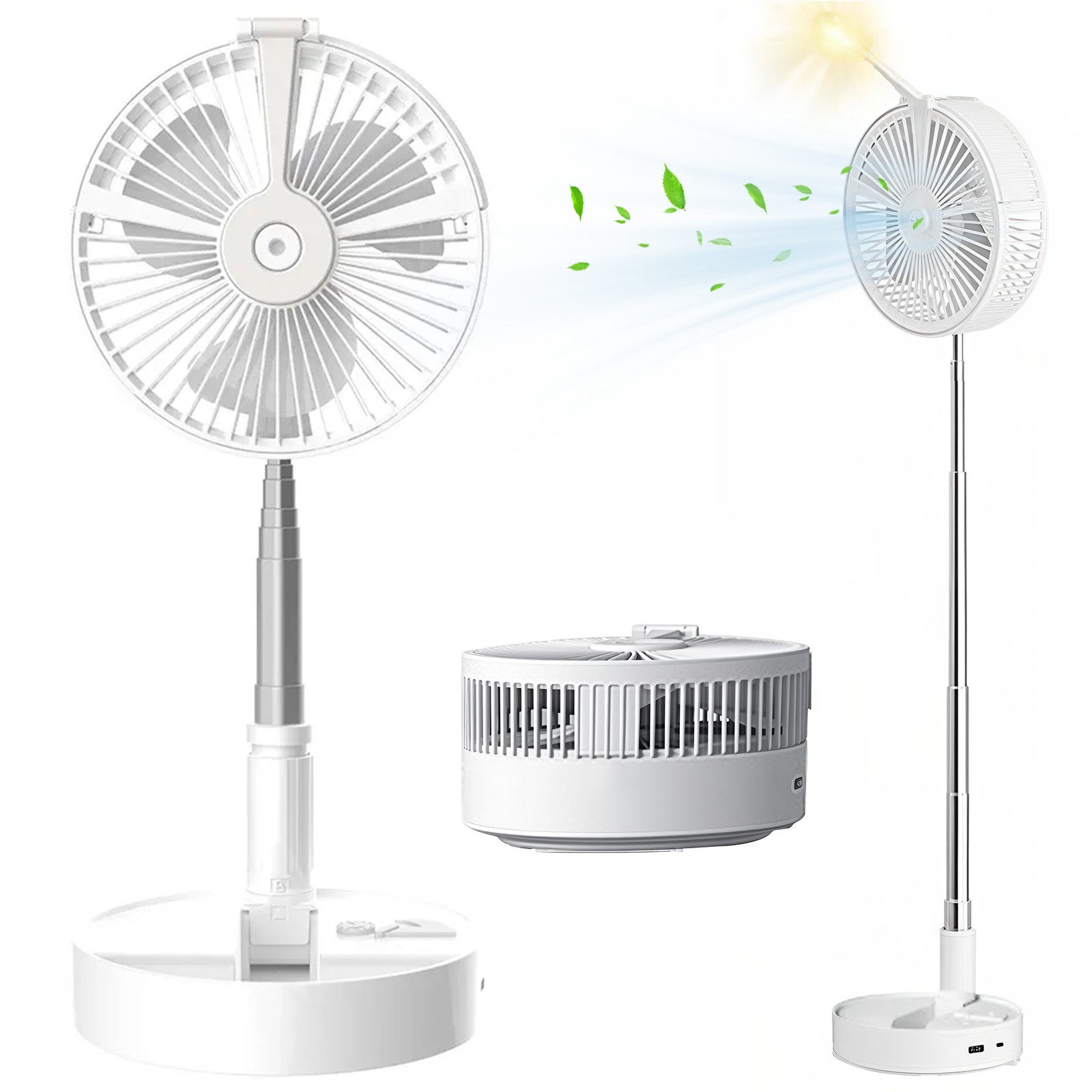 ZEUOPQ Tischventilator Tischventilator Standventilator mit Luftbefeuchter und Nachtlicht Weiß, Vier Windgeschwindigkeiten,mit rutschfestem Kissen, zusammenklappbare