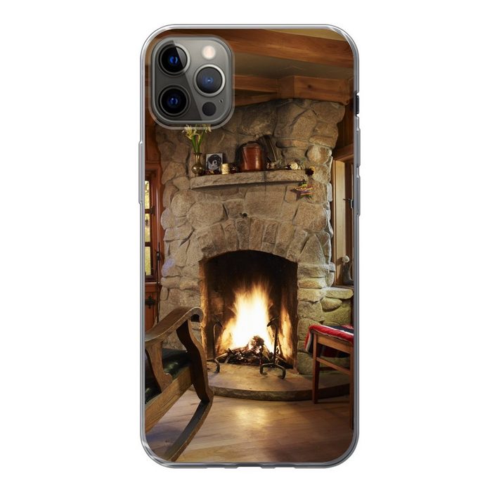 MuchoWow Handyhülle Brennendes Feuer in einem Kamin Handyhülle Apple iPhone 13 Pro Max Smartphone-Bumper Print Handy