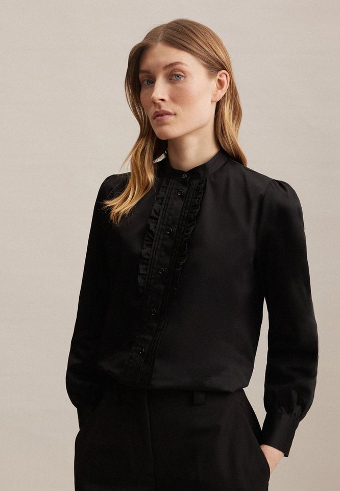 seidensticker Klassische Bluse Schwarze Rose Langarm Kragen Uni glänzend,  Material: 100% Baumwolle