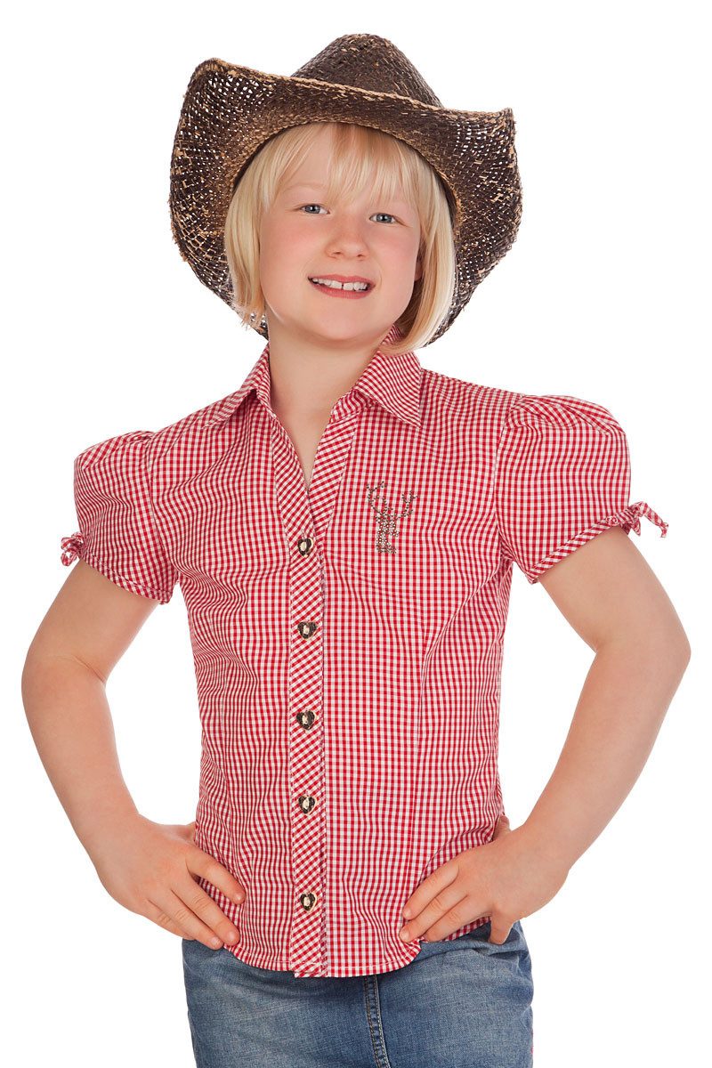 M.Stützle GmbH Trachtenbluse Mädchen Bluse - STRASS-HIRSCH - rot, türkis