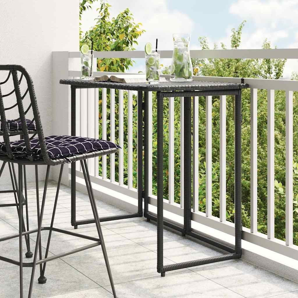 furnicato Gartentisch Klappbarer 90x51x75 cm Schwarz aus PE-Rattan und Stahl (1-