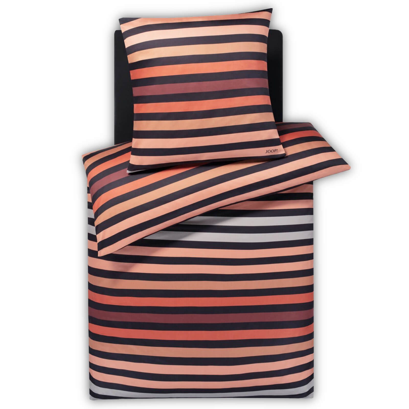 JOOP! Bettwäsche Tone 4103 8 Copper, Mako-Satin, 2 teilig, Gestreift, Logo günstig online kaufen