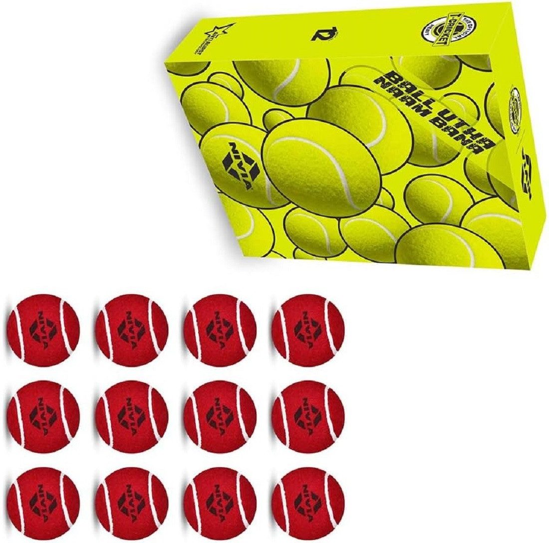 NIVIA Tennisball Heavy Cricket Tennisball, Farbe: Rot, Packung mit 12 Мячиn, (Heavy Weight Ball, Übungsball, 12-St., Packungsinhalt: Packung mit 12 Gummi-Cricket-Bällen), Langlebige Gummikonstruktion