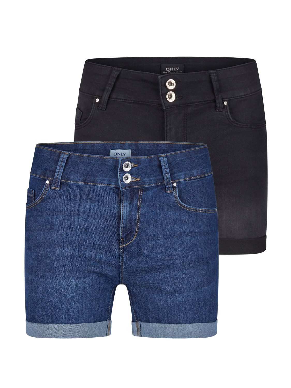 ONLY Jeansshorts Damen Шорти ONLCarmen 2er Pack Skinny Fit Basic Hotpants mit Stretch