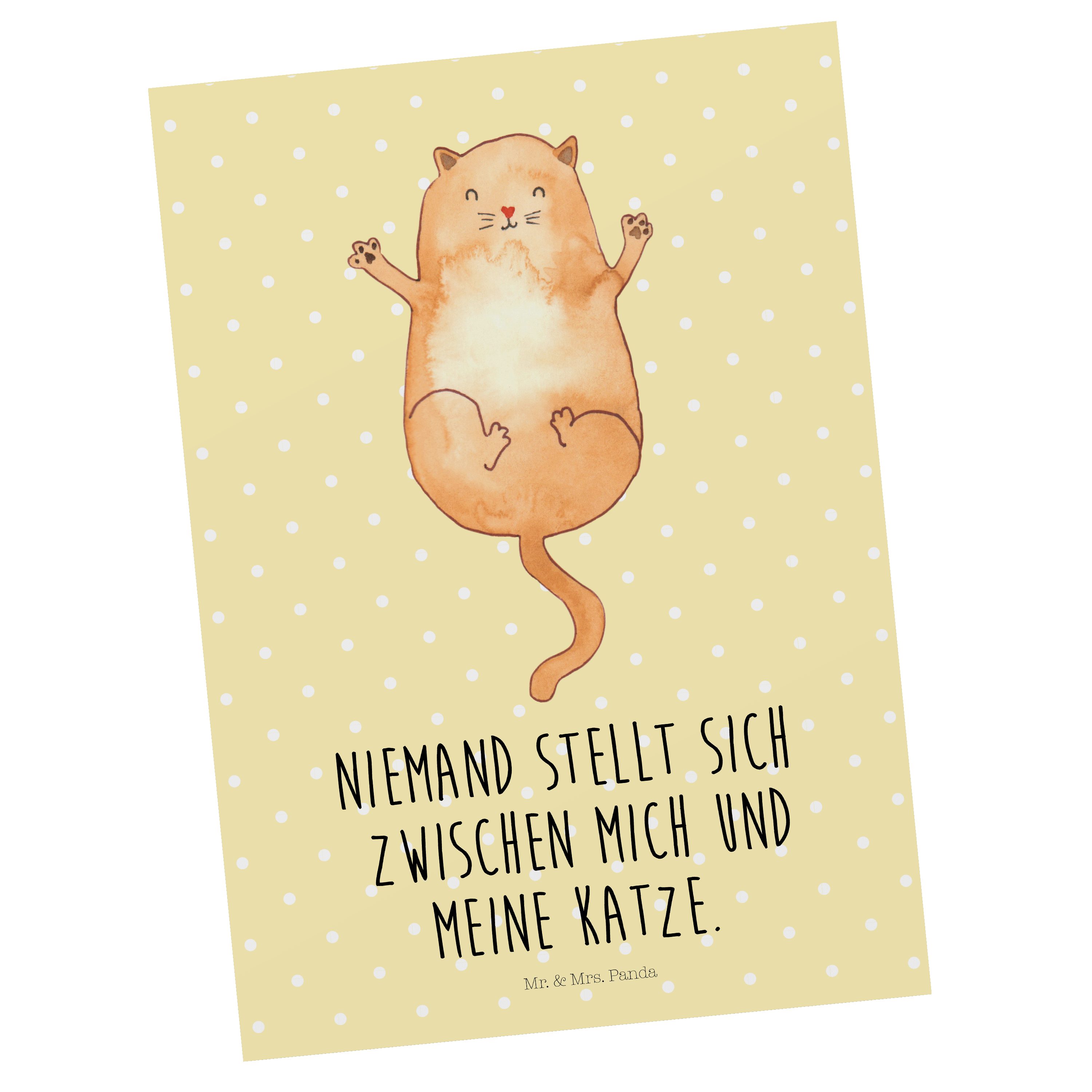 Mr. & Mrs. Panda Postkarte Katzen Umarmen - Gelb Pastell - Geschenk, Geburtstagskarte, Miau, Kat