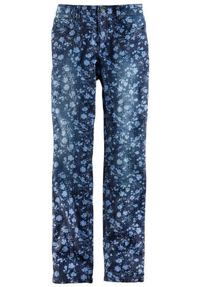 YESET Chinohose Damen Stretch Jeans Hose Blumen Muster Chino blau 950379