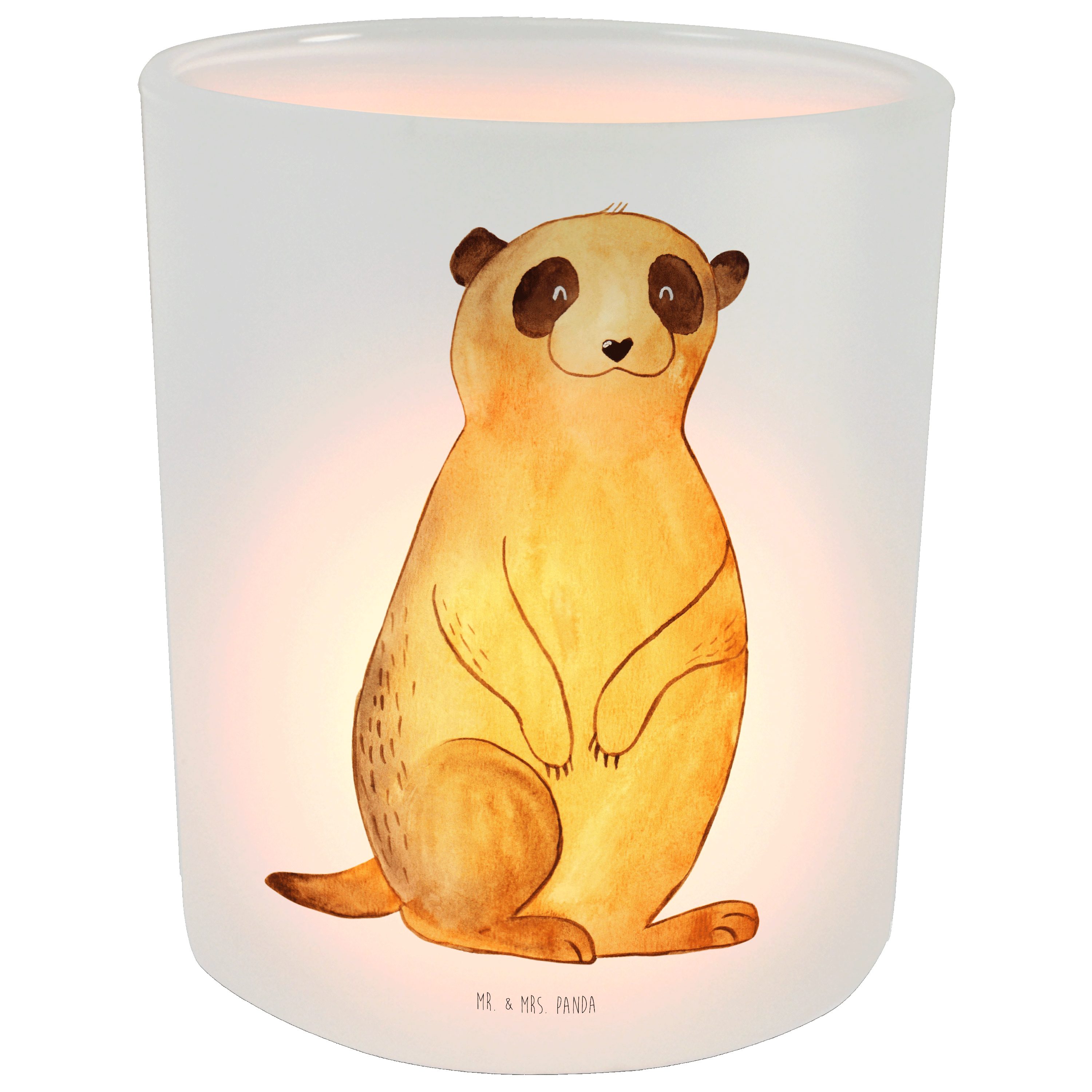 & Afrika, Erdmännchen Glas, Transparent Mrs. Windlicht Windlicht Spruch, St) Mr. - (1 - Geschenk, Panda