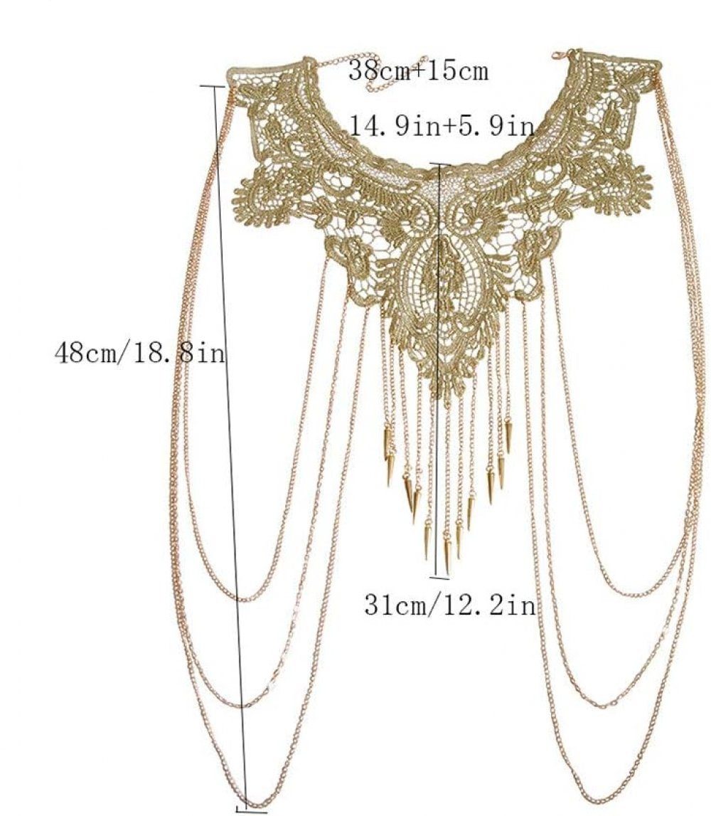 Goldfarbene (1-tlg) für Damen, Choker-Set Spitze-Quasten-Halskette WaKuKa Körperschmuck