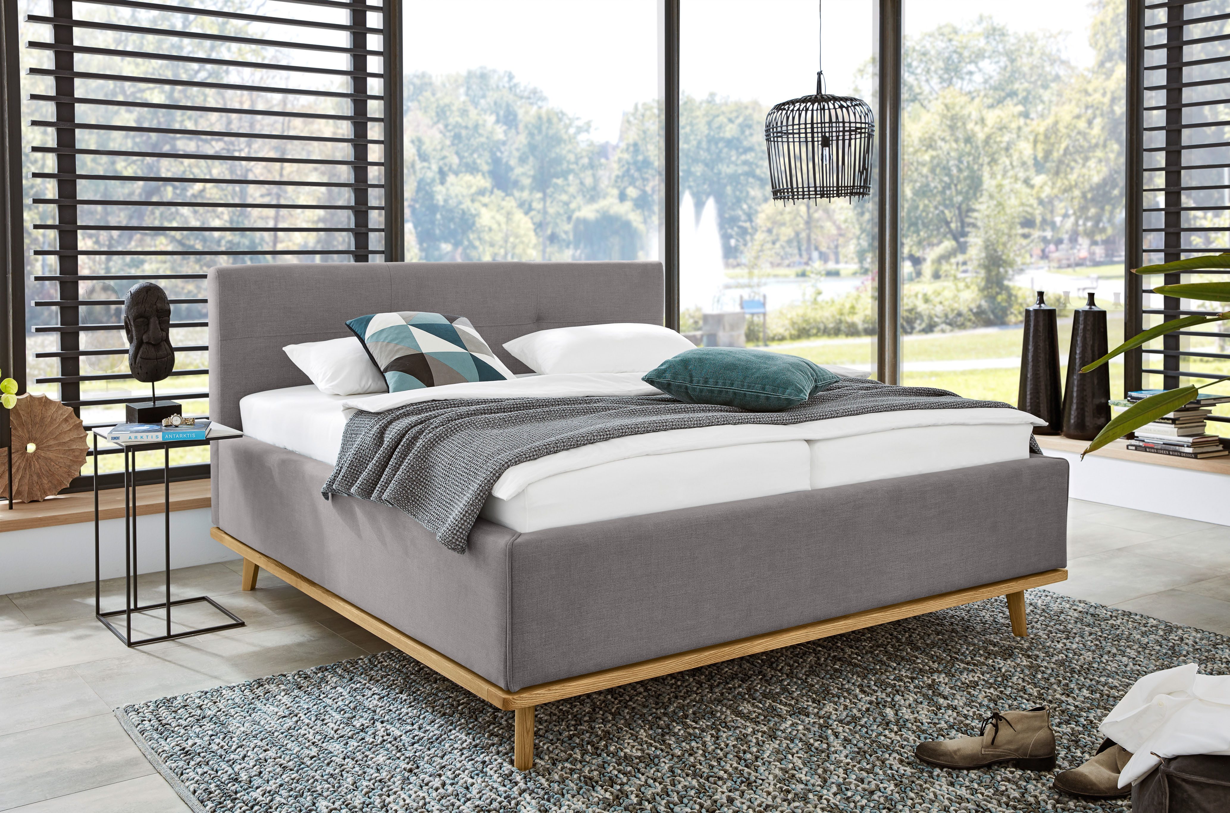 Musterring Polsterbett Delphi, Eicherahmen massiv, Kopfteil mit Steppung