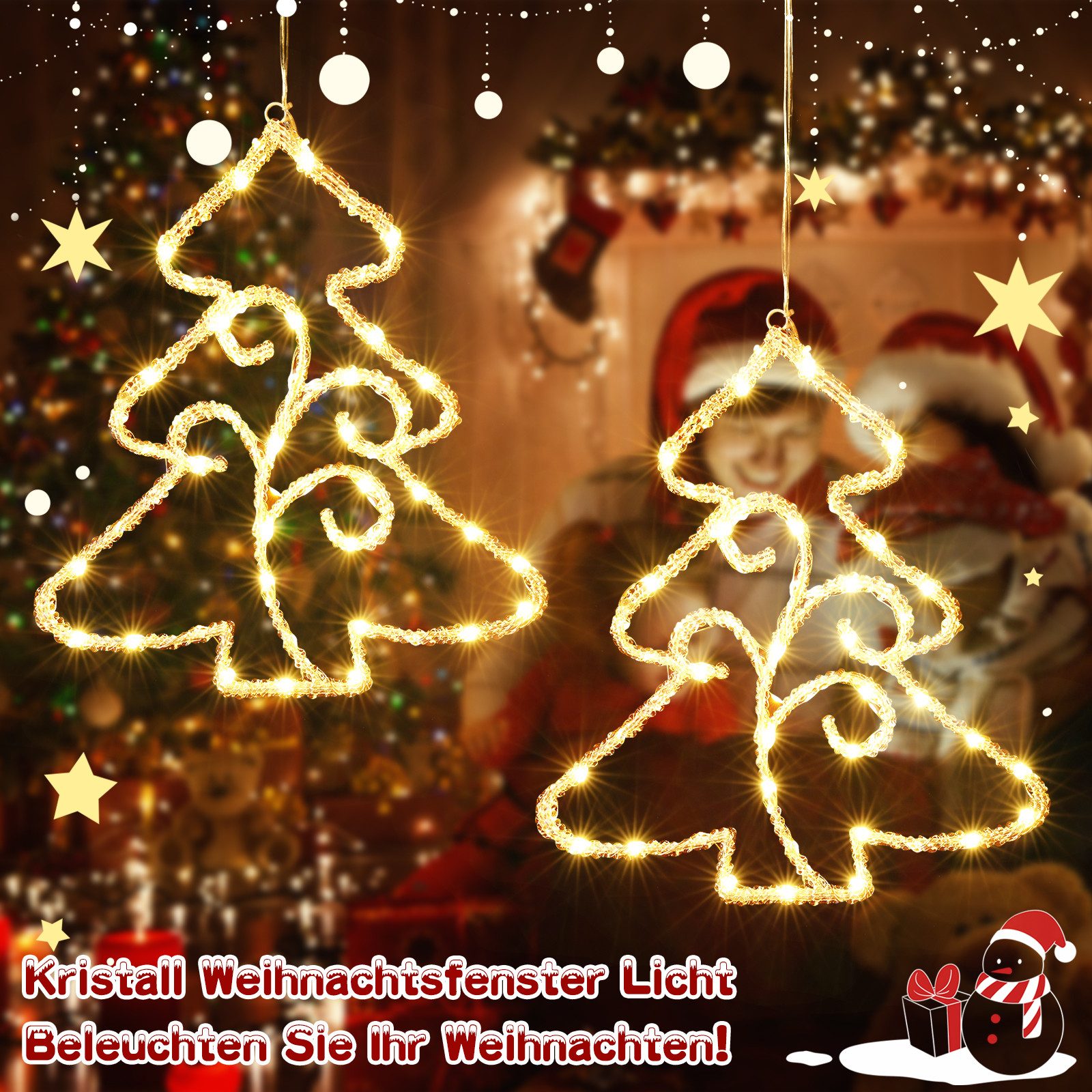 Quntis LED-Lichterkette Lichtervorhang weihnachtsdeko fenster, weihnachtsbaum mit beleuchtung, Warmweiß Beleuchtung mit 8 Modi für Weihanchten/Fenster – Bild 4 von 5