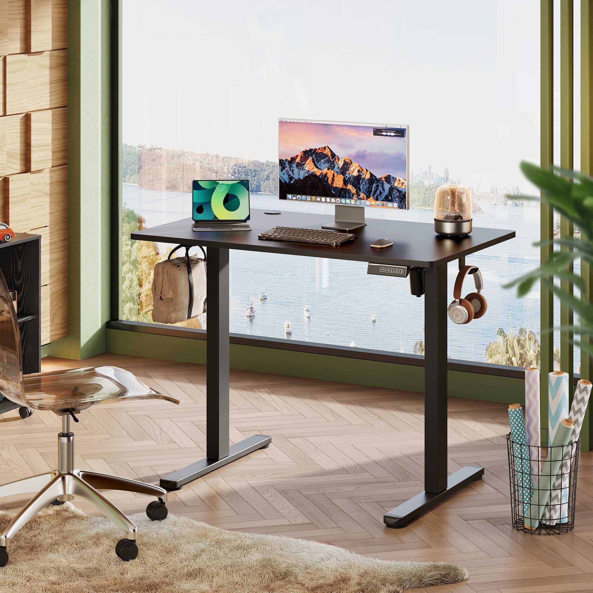 DEVAISE Schreibtisch Höhenverstellbarer Schreibtisch elektrisch 100×60 cm (Höhenverstellung 72–118 cm, Memory-Funktion für 3 Höhen, leise – Bild 2 von 5