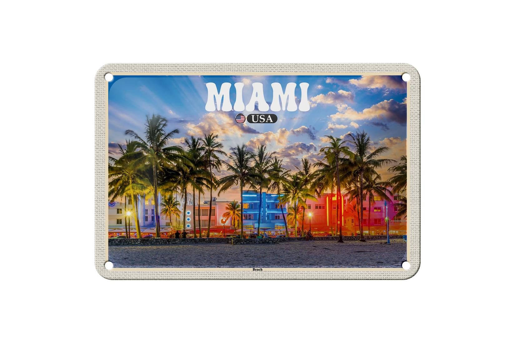 Metallschild Reise 18x12cm Miami USA Strand Palmen Urlaub