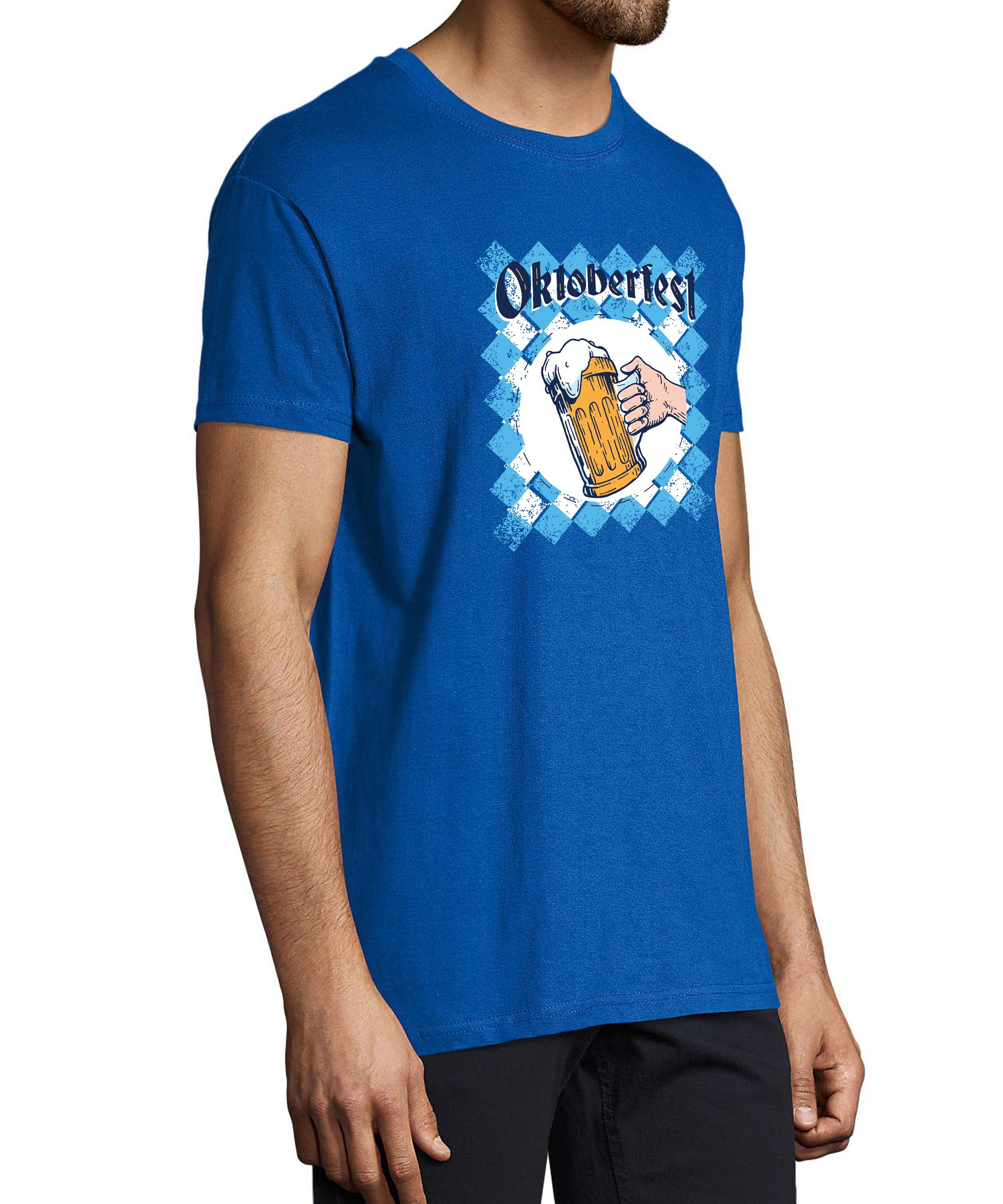 T-Shirt Trinkshirt Fit, Shirt mit T-Shirt MyDesign24 blau royal Regular Herren Baumwollshirt Aufdruck Bierglas Print Oktoberfest - i319