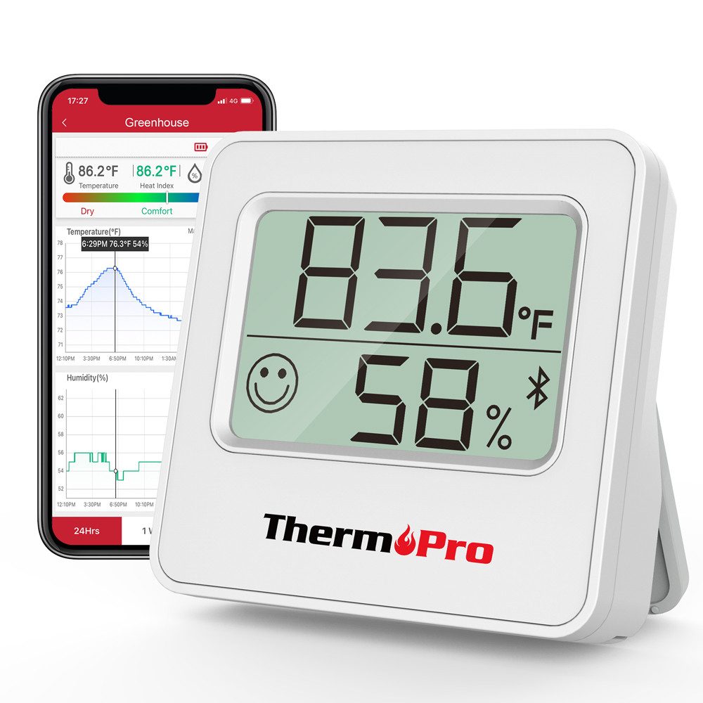 ThermoPro Hygrometer TP357 Bluetooth Thermo-Hygrometer, (1-St), Bluetooth-Thermo-Hygrometer mit App, 80 m Reichweite, Alarm