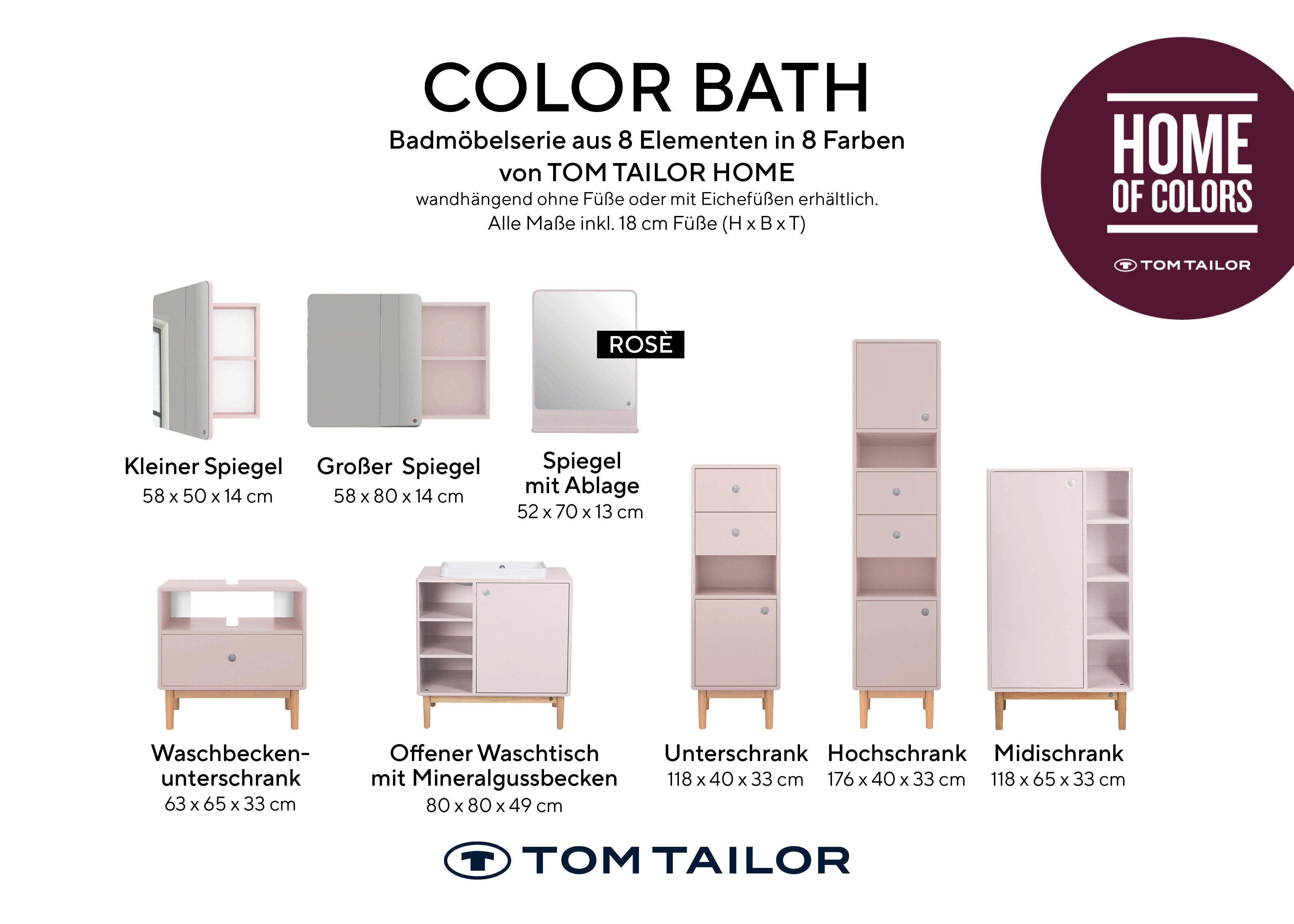 TOM TAILOR HOME Waschtisch COLOR BATH mit Waschbecken, Tür und offenem Regal - in schönen Farben, lackiertes MDF mit gerundeten Kanten - nur noch wenige Exemplare