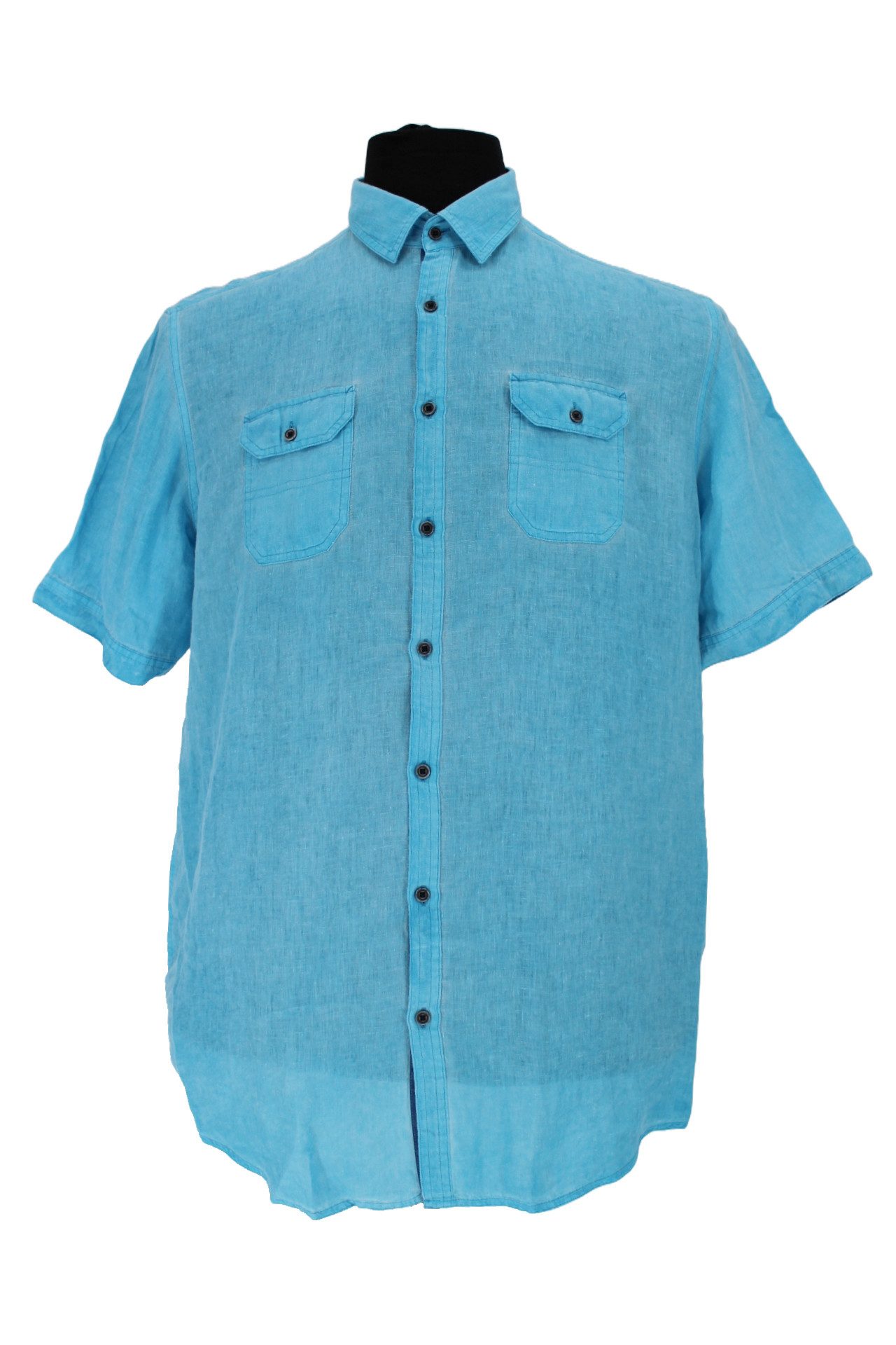 Tom RUSBORG Kurzarmhemd Blaues Klapptaschen Hemd 1/2 Blau