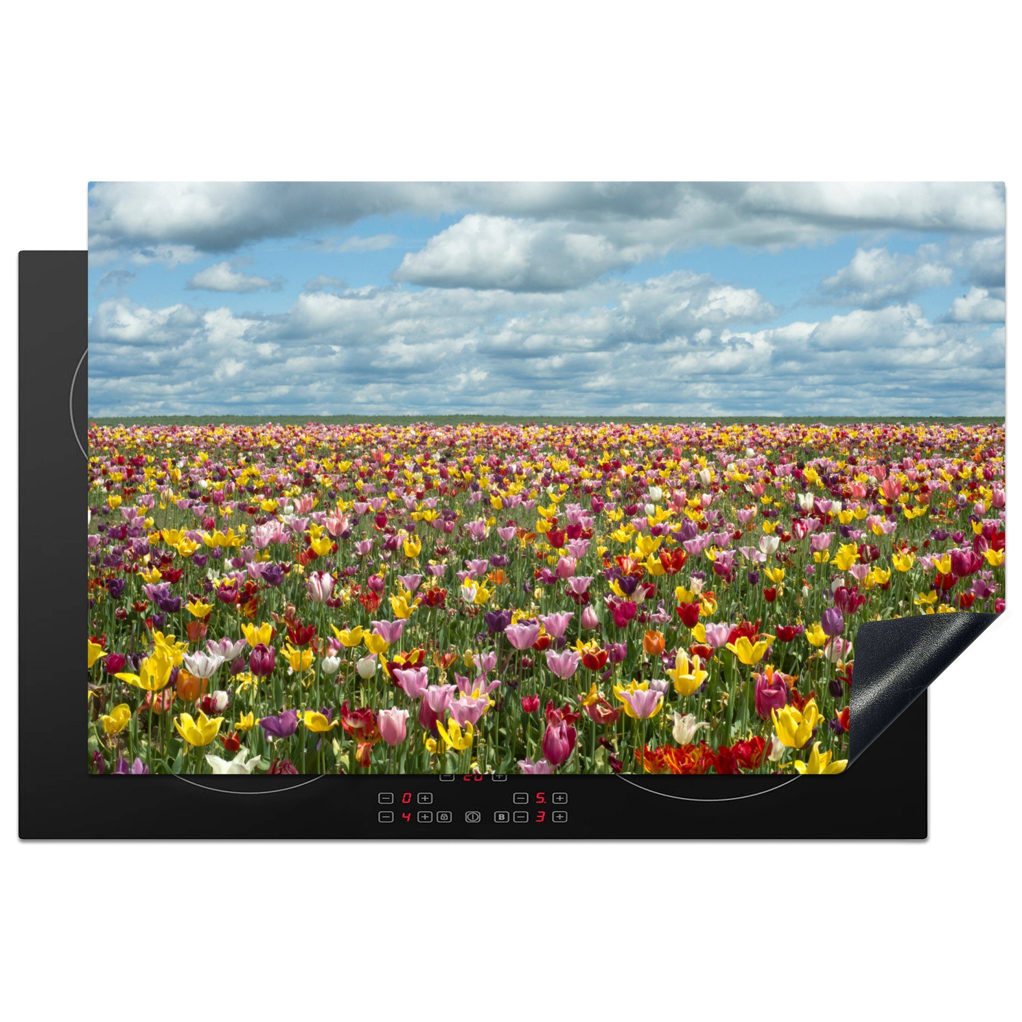 MuchoWow Herdblende-/Abdeckplatte Tulpen - Farben - Wolken, Vinyl, (1 tlg), 81x52 cm, Induktionskochfeld Schutz für die küche, Ceranfeldabdeckung