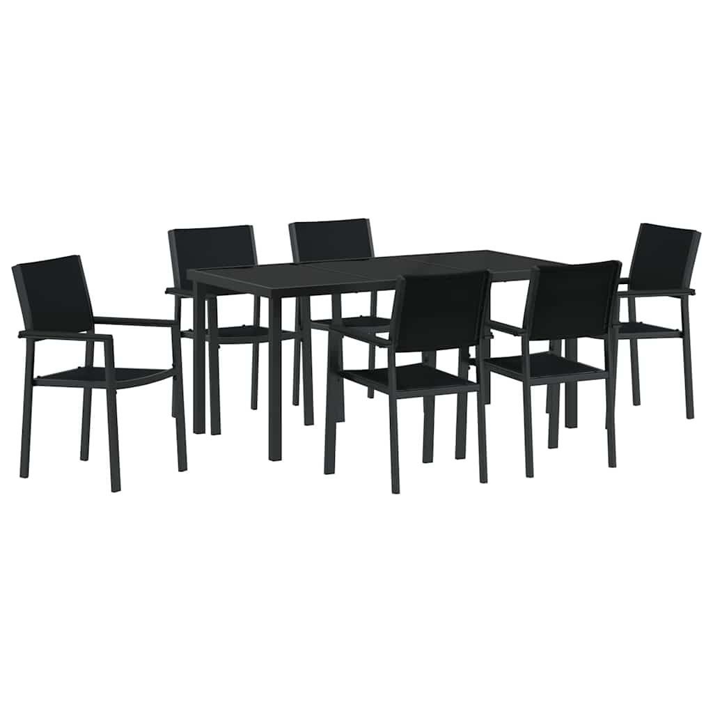 vidaXL Gartenlounge-Set Garten Essgruppe 7 pcs Schwarz Pulverbeschichteter Stahl, (7-tlg)