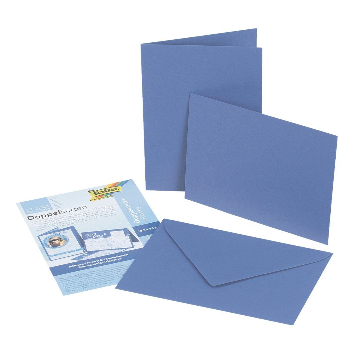 Folia Klappkarte, blanko, 5 Karten, 5 Umschläge und 5 Einlegeblätter königsblau