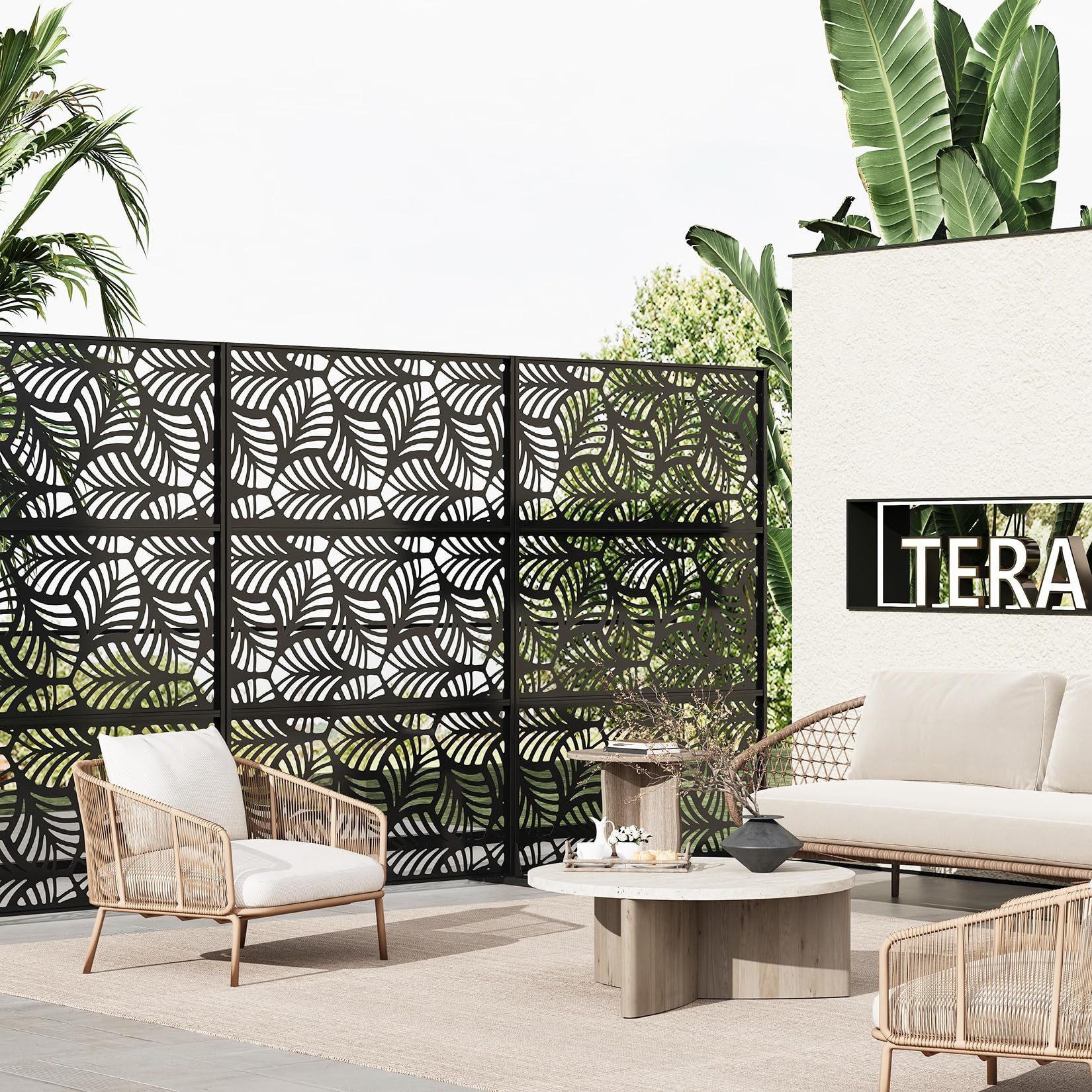 GarveeMore Paravent verzinkter Stahl, 120x190 cm, Durchbrochenes Design, dekorativ (1 St), für Garten, Terrasse, Balkon