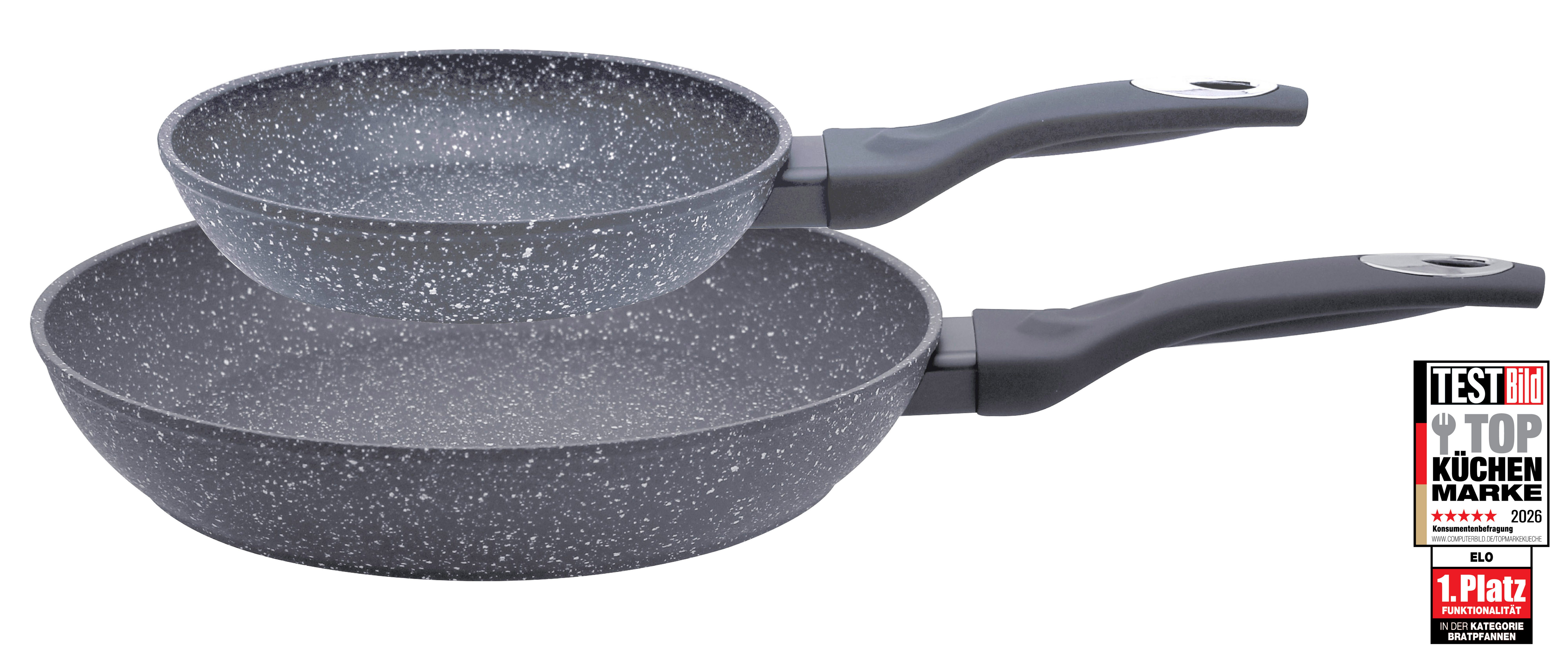 Elo Pfannen-Set Granit Passion 2-teilig (20/28 cm), Aluminium (Set, 2-tlg., je 1 Bratpfanne Ø 20/28 cm), extra raue Oberfläche mit weißen Punkten
