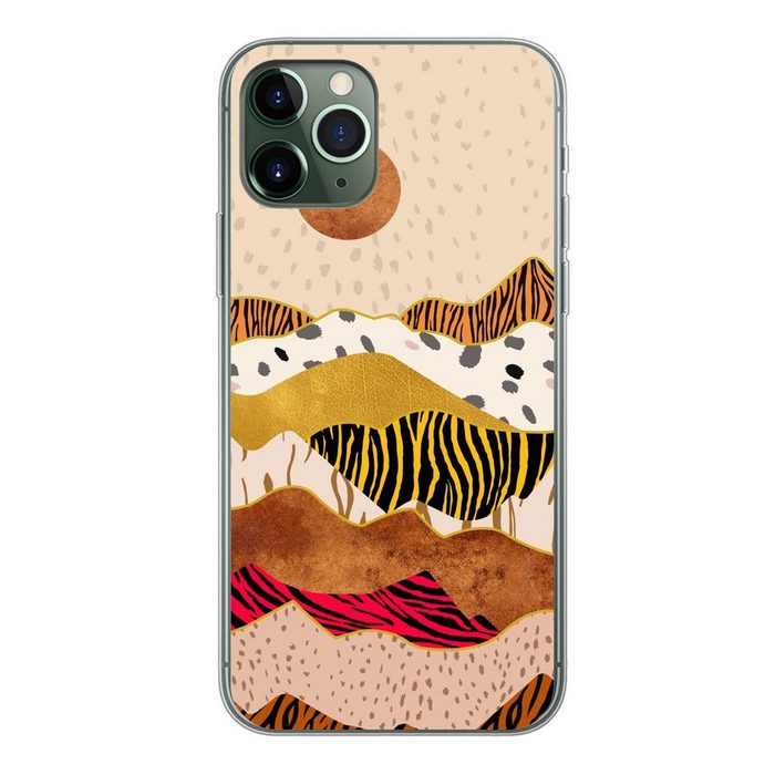 MuchoWow Handyhülle Tiger Druck - Pastell - Gold - Druck - Tiger - Abstrakt Handyhülle Apple iPhone 11 Pro Smartphone-Bumper Print Handy
