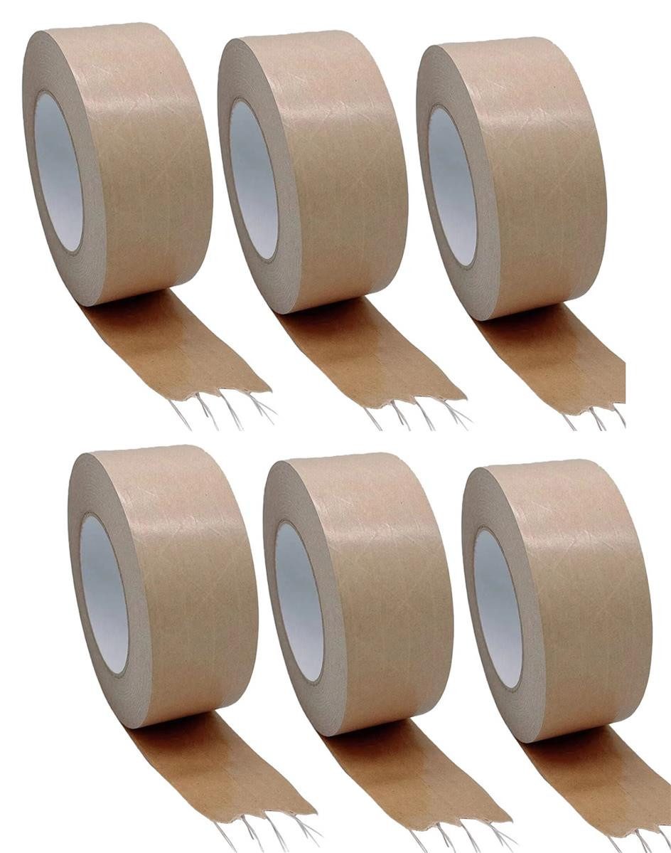 BAYLI Klebeband 6 Rollen Packband Papier 50mm x 50m, FADENVERSTÄRKT - 130µ - Starke