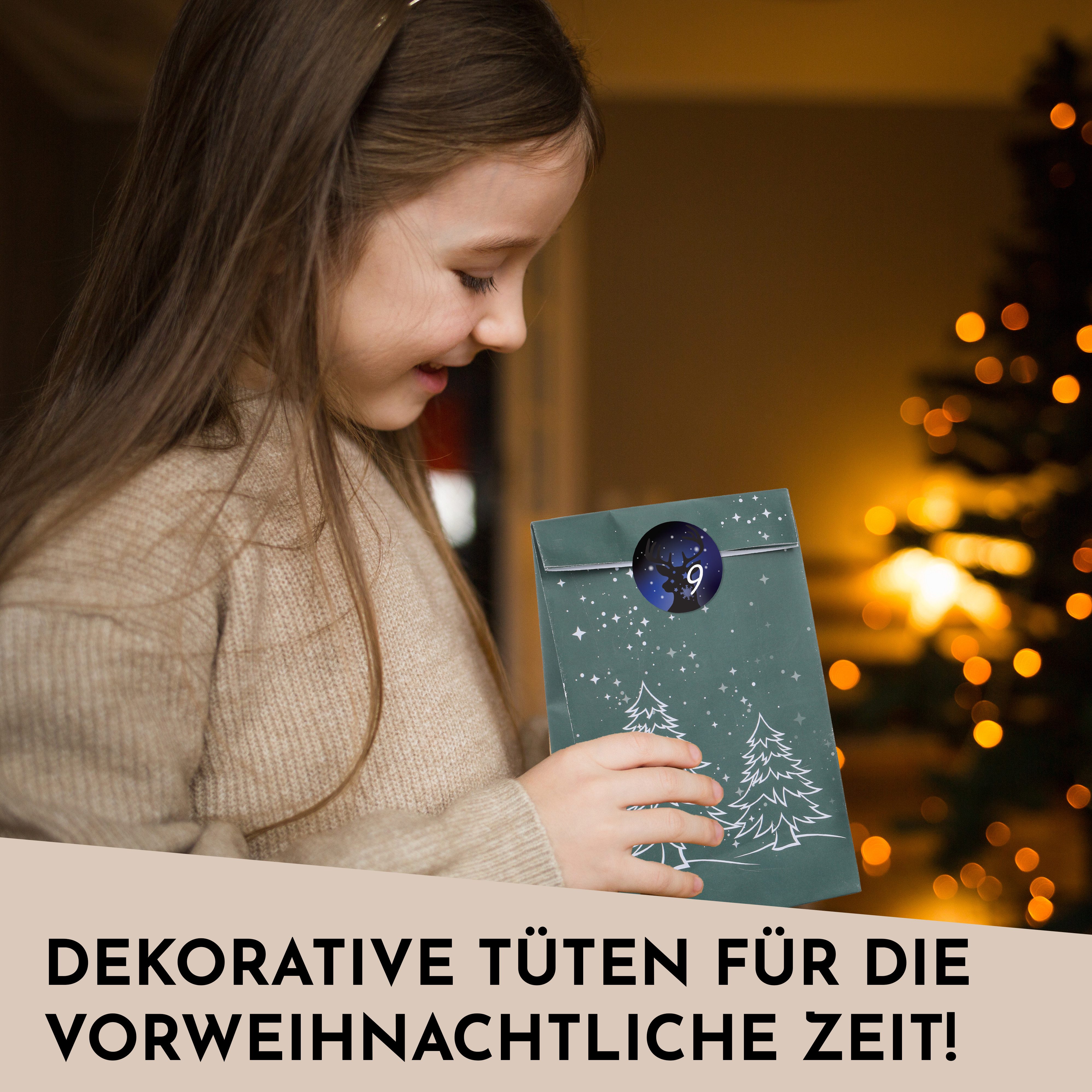 Nordstern befüllbarer Adventskalender DIY Geschenktüten Set mit 24 Kraftpapiertüten und Zahlen Aufklebern, Weihnachtskalender für Kinder und Männer
