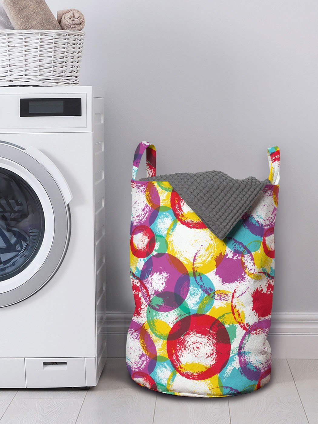 Wäschesäckchen Bunte Waschsalons, Verunstaltungen Wäschekorb Runde Griffen Abakuhaus Farbe Kordelzugverschluss für und mit