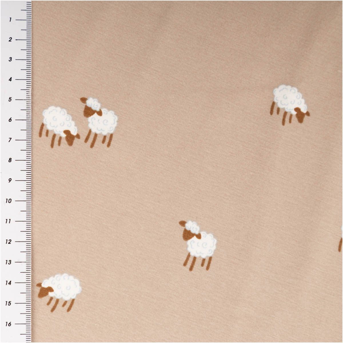 SCHÖNER LEBEN. Stoff Jersey Stoff Meterware Baumwolljersey Schäfchen sand weiß 145cm, allergikergeeignet