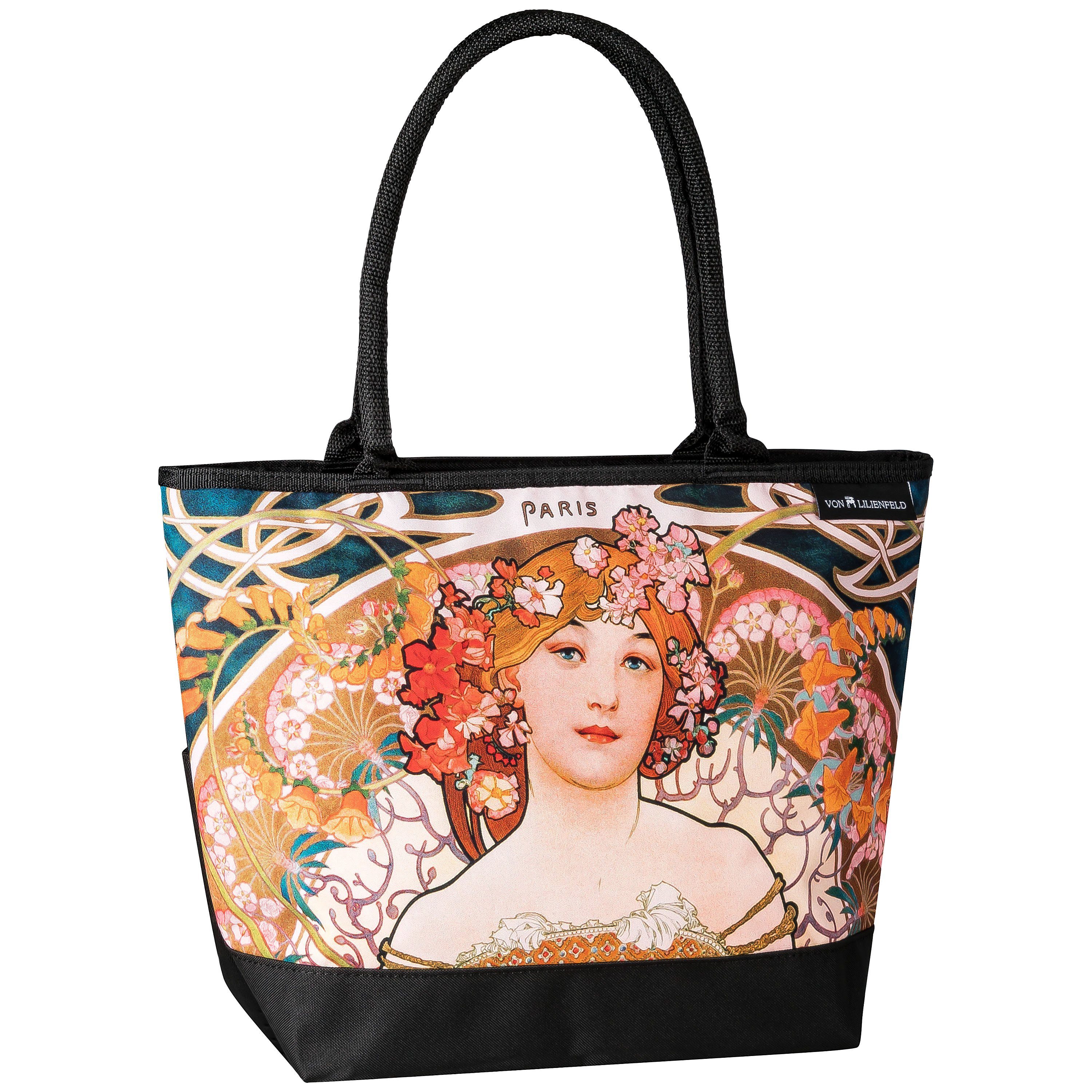 von Lilienfeld Handtasche Shopper Alfons Mucha F. Champenois Maße cm L42 x H30 x T15, Kunstdruck auf der Vorderseite
