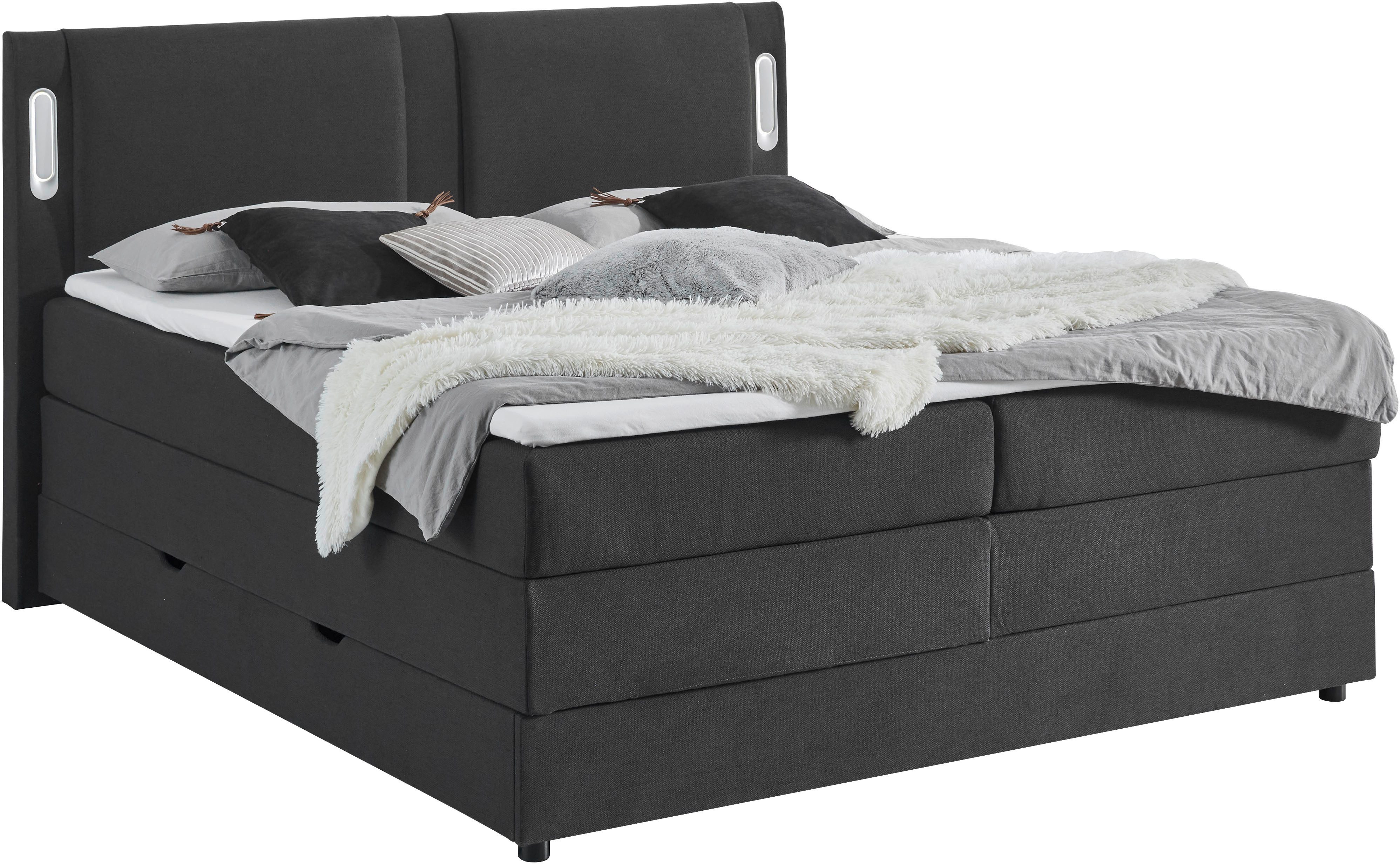 INOSIGN Boxbett Elverta inkl. Bettkasten und LED-Beleuchtung, erhältlich in der Breite 180x200cm, Kopfteil in Kissenoptik