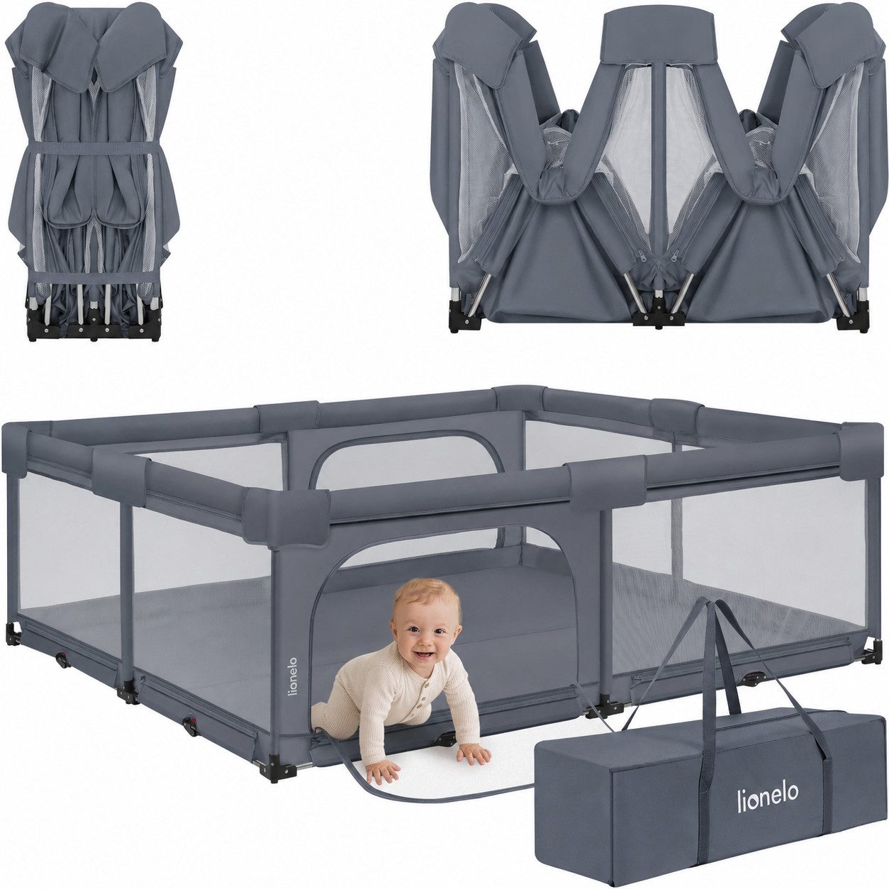 lionelo Laufgitter FLORENCE XL EASY FOLD (Set), EasyFold/180×200cm/keine Montage/2Eingänge/Netzseiten/Tasche