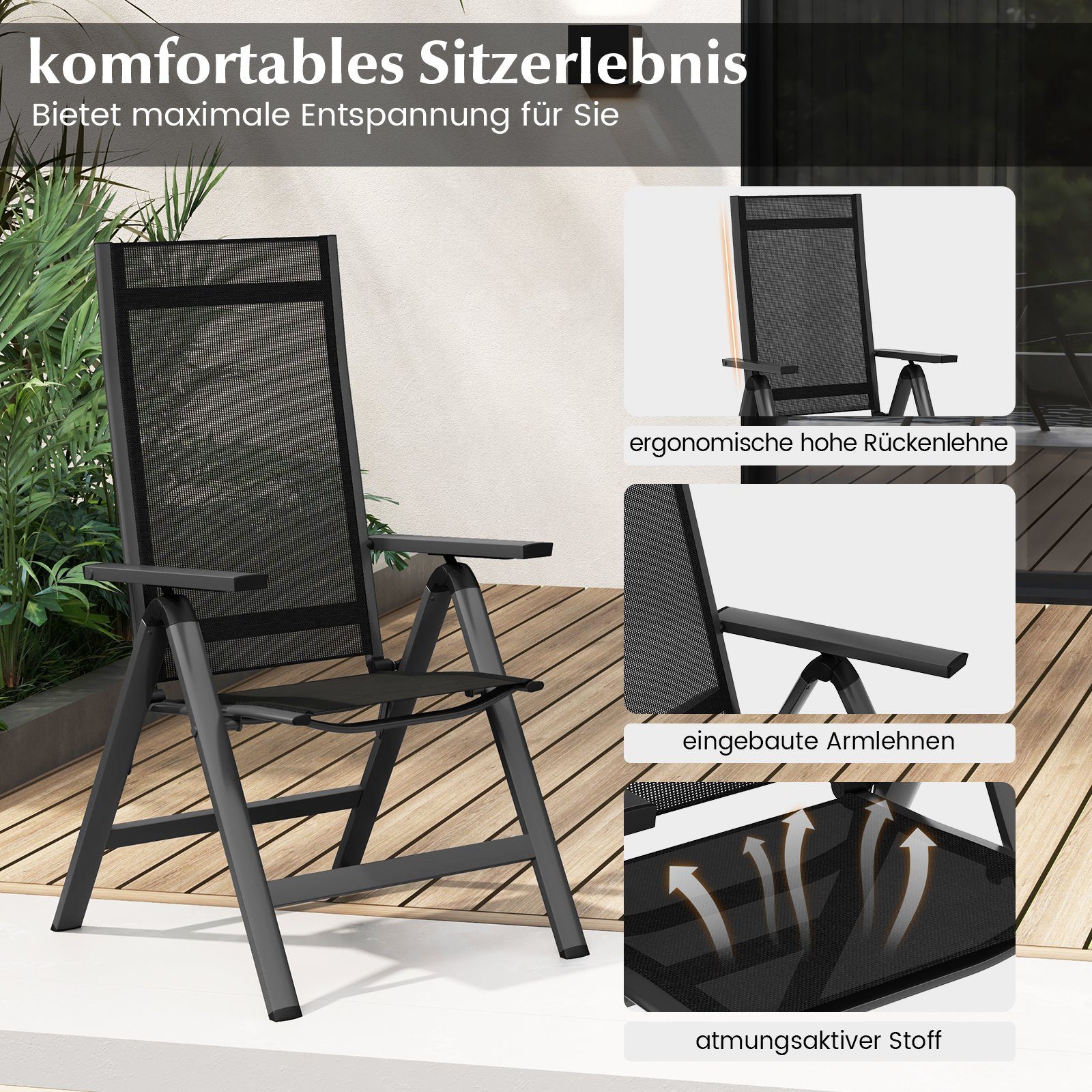 COSTWAY Gartenstuhl Klappstuhl (2 St), Hochlehne günstig online kaufen