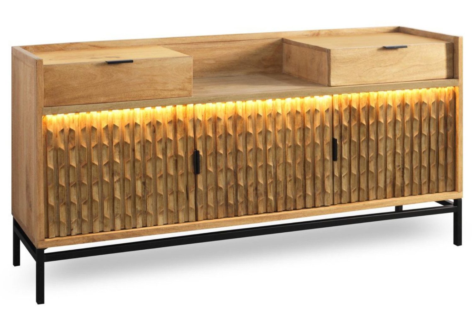 WOLF MÖBEL Sideboard (175 x 40 x 87), KEYWEST Kommode mit 3 Türen / 2 Schubladen / Licht