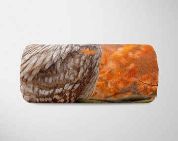 Sinus Art Handtücher Handtuch Strandhandtuch Saunatuch Kuscheldecke mit Tiermotiv Eule im Wald Herbs, Baumwolle-Polyester-Mix (1-St), Handtuch